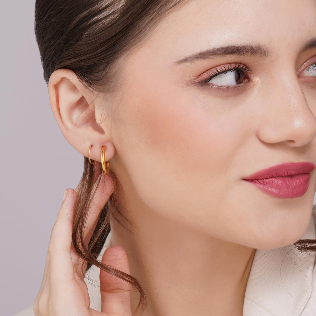 Salve 18K Gold Plated Double Hoop Aesthetic Earrings for Single Piercing | Valentine's Gift for Girlfriend | Spiral Twisted Faux Double Piercing Earrings, Upper Earrings for Women Hoops, Ear Cuffs Earrings for Women
