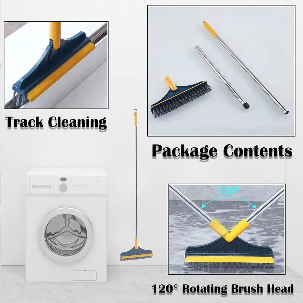 YETI 3-in-1 Bathroom Cleaning Brush with Wiper - Bathroom Cleaning Brush Long Handle 180° Rotate Toilet Brush Bathroom Tiles Cleaning, Wiper Floor Scrub for Kitchen Bathroom Cleaning