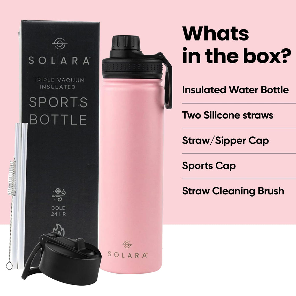 SOLARA Insulated Water Bottle 650ml, Hot Water Bottle, Thermosteel Water Bottles for Travel, Home, Office, School, Gym, Adults, Water Bottle Hot and Cold, Sipper Bottle, Angle Pink