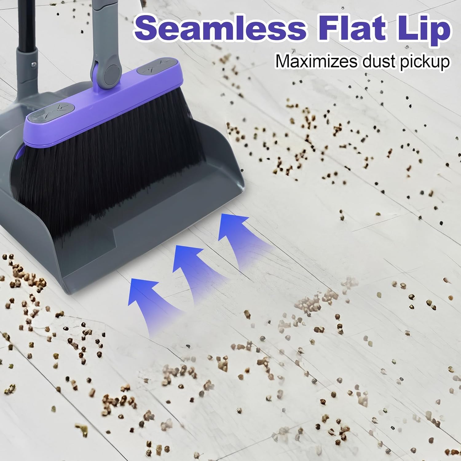 SELLWIZE Broom and Dustpan Set for Home, Long Adjustable Handle Broom with Stand Up Dustpan, 180 Degree Rotating Broom Head & Comb Teeth - Indoor Sweeping Combo for Kitchen Lobby Floor Office