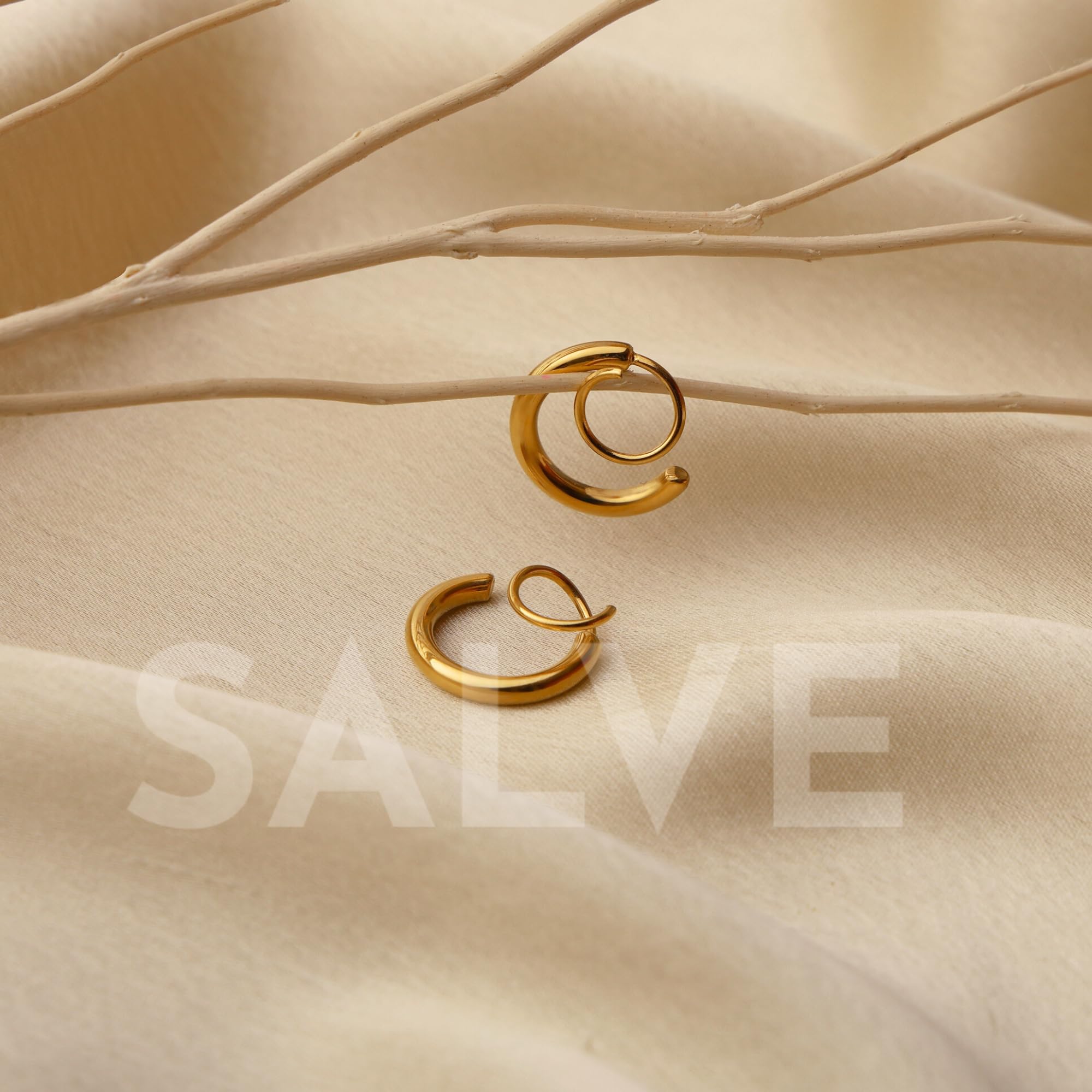 Salve 18K Gold Plated Double Hoop Aesthetic Earrings for Single Piercing | Valentine's Gift for Girlfriend | Spiral Twisted Faux Double Piercing Earrings, Upper Earrings for Women Hoops, Ear Cuffs Earrings for Women