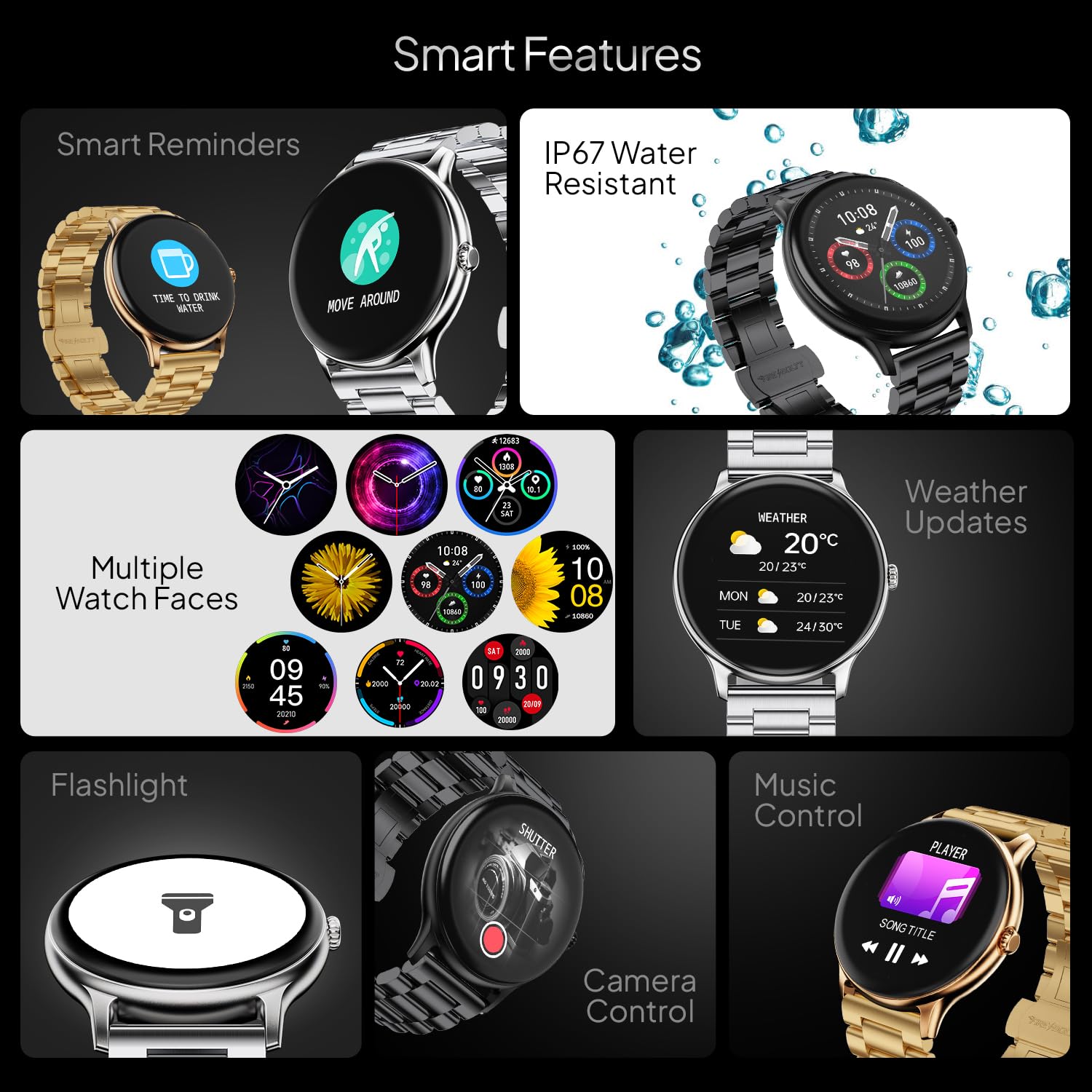 Fire‑Boltt Phoenix Pro Round Smart Watch 1.39″ Display with Bluetooth Calling, AI Voice Assistant,SpO2 & Heart Rate Monitor, 120+ Sports Modes,IP67 Waterproof Metal Smart Watch for Men & Women - Black