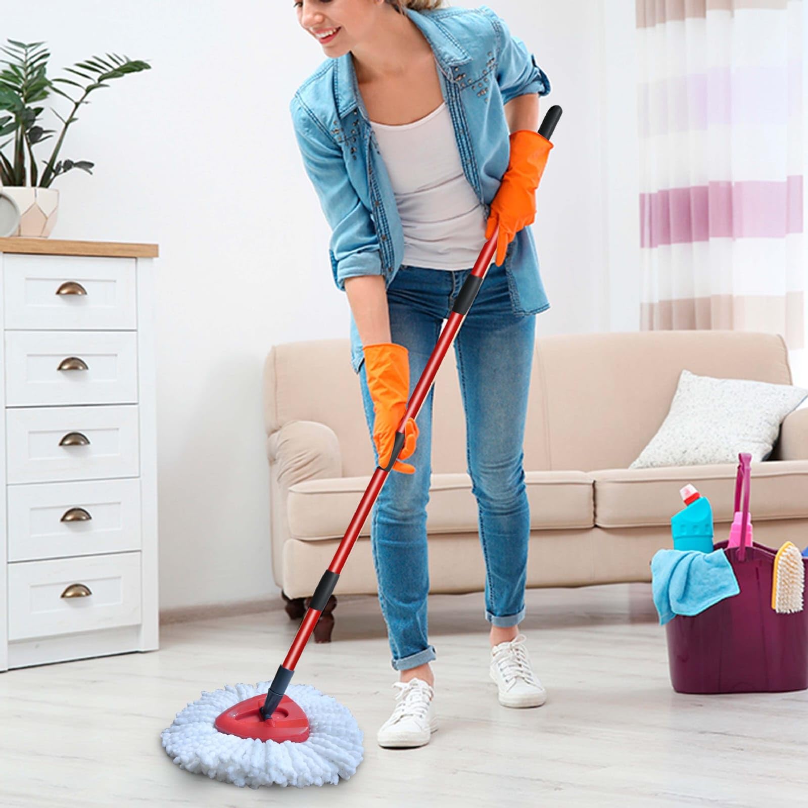 Mop Stick Rod Only with Free Microfiber Refill | Adjustable Stainless Steel Spin Mop Rod | Pocha Stick for Floor Cleaning Home & Office