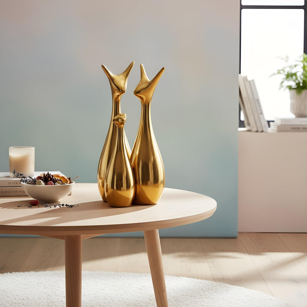 LIFEHAXTORE® Home Decor Lucky Deer Family | Metallic Golden Finish Ceramic Figurine for Decor - (Set of 3, Golden)