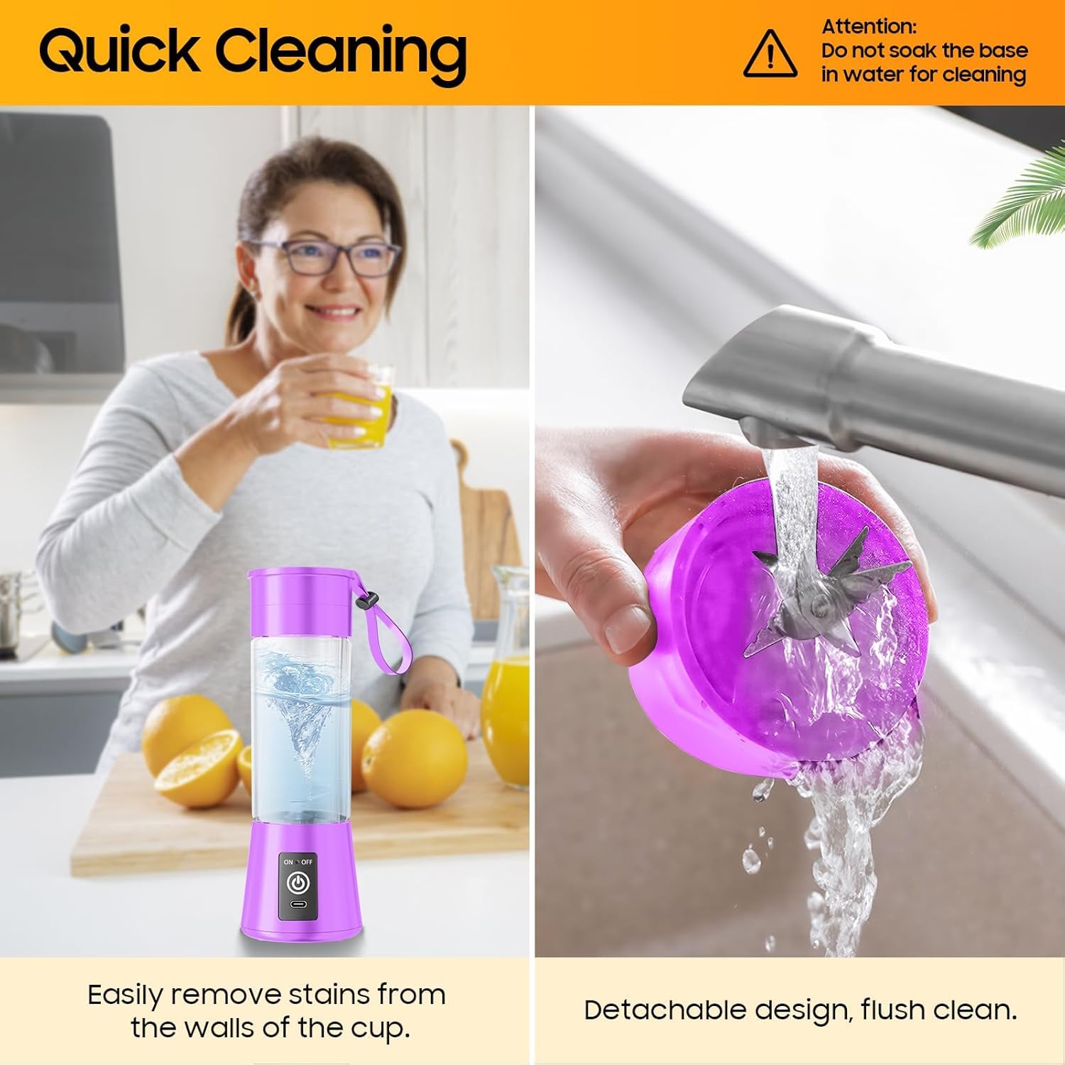 Toy O'Fun Portable 6-Blade Juicer Blender with Built-In Jar, Juice Mixer Bottle, Fruit Juice Machine, USB Rechargeable Personal Size Juicer Grinder for Juices, Kitchen Appliance for Protein & Milk Shakes - Multicolor