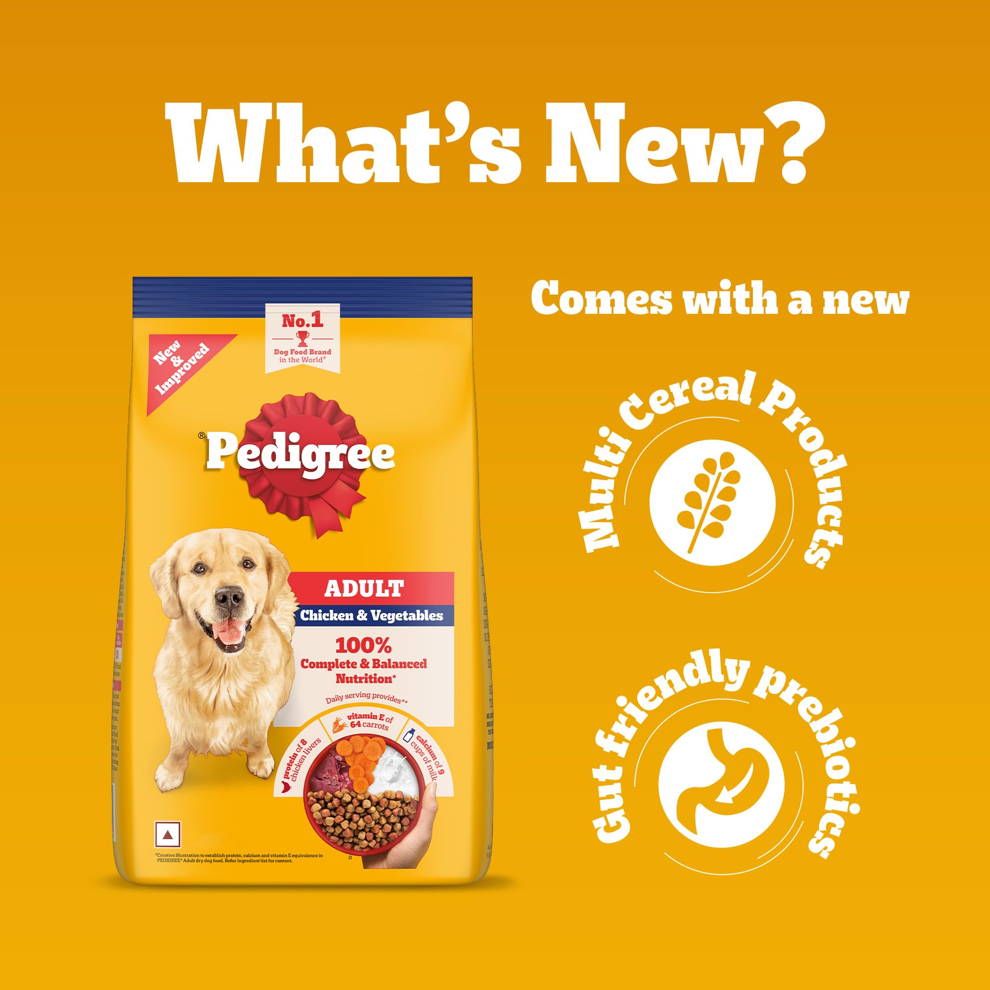 Pedigree Adult Dry Dog Food, Chicken & Vegetables, 3 kg, Contains 37 Essential Nutrients, 100% Complete & Balanced Food for Adult Dogs
