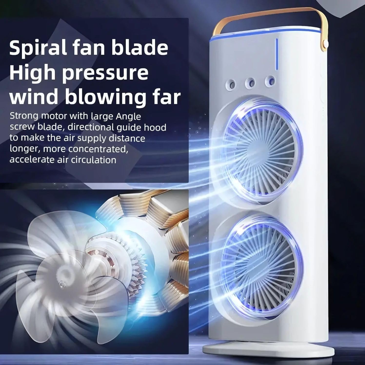 Portable Air Cooler Fan with Mist Function, Dual Fan Design, 700ml Water Tank, USB Powered, Remote Control, LED Light, Timer Settings, Carry Handle (Double Ended Spray Air Cooler Fan)
