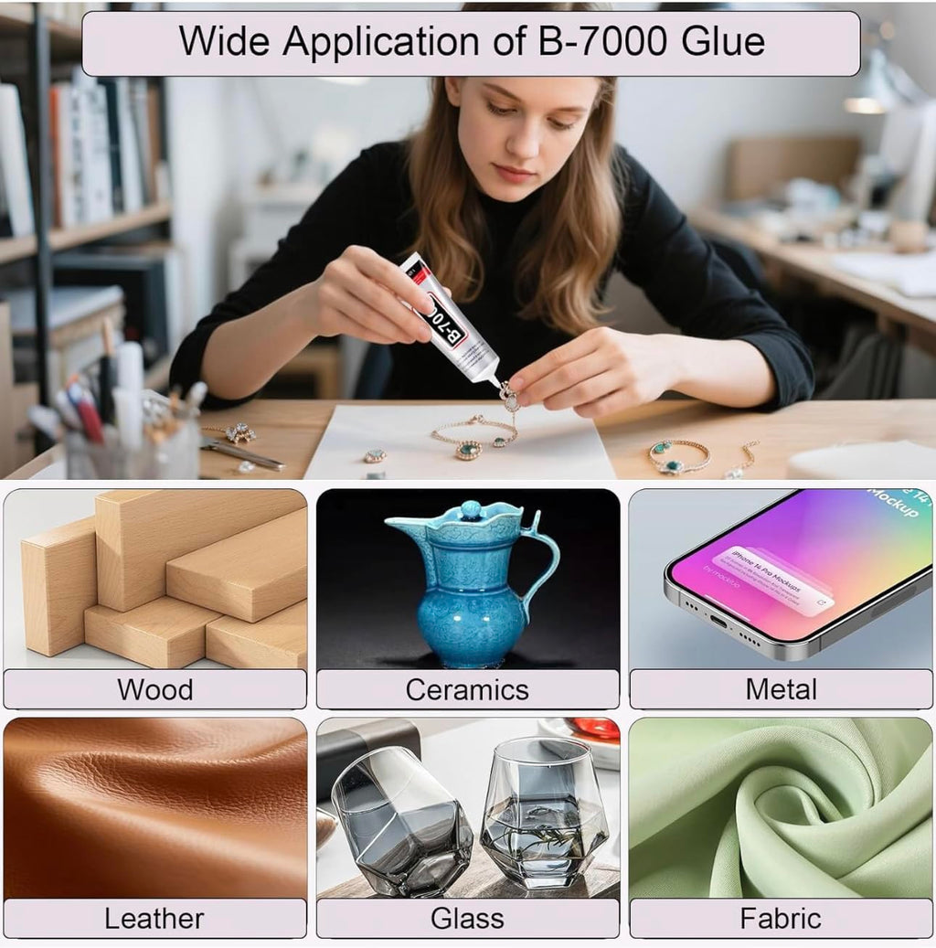 DEXURIES B7000 Multipurpose Adhesive Glue | Jewelry, Beads, Clothes, Shoes, Fabrics,Screen Repair, Metal, Stone, Glass, Mobile Phones,Artificial Crystal Crafts (50ML, 1.68fl oz/Pack of 2)