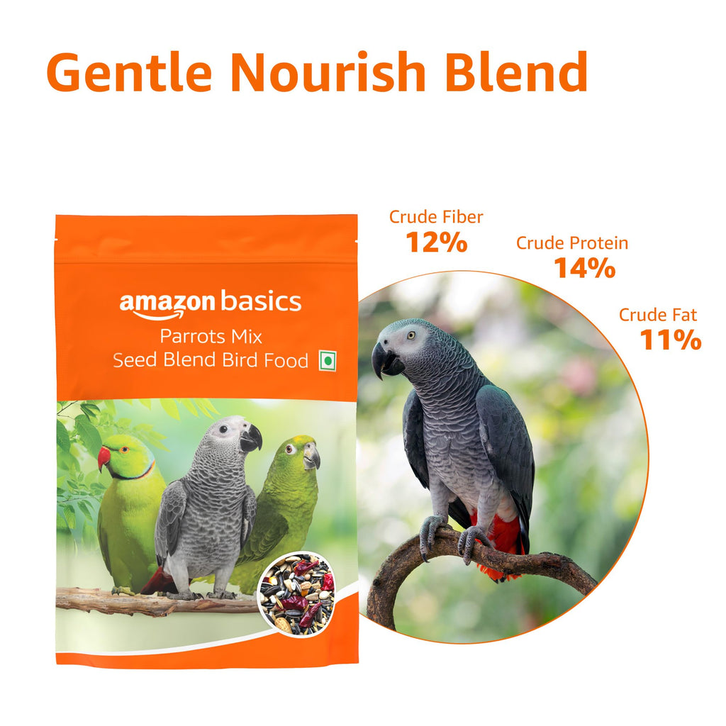Amazon Basics Mix Seed Bird Food for Parrots, African Grey Parrot, Sun Conure, Macaw, Lovebird & Alexander | Bird Food for All Life Stages (1 kg)