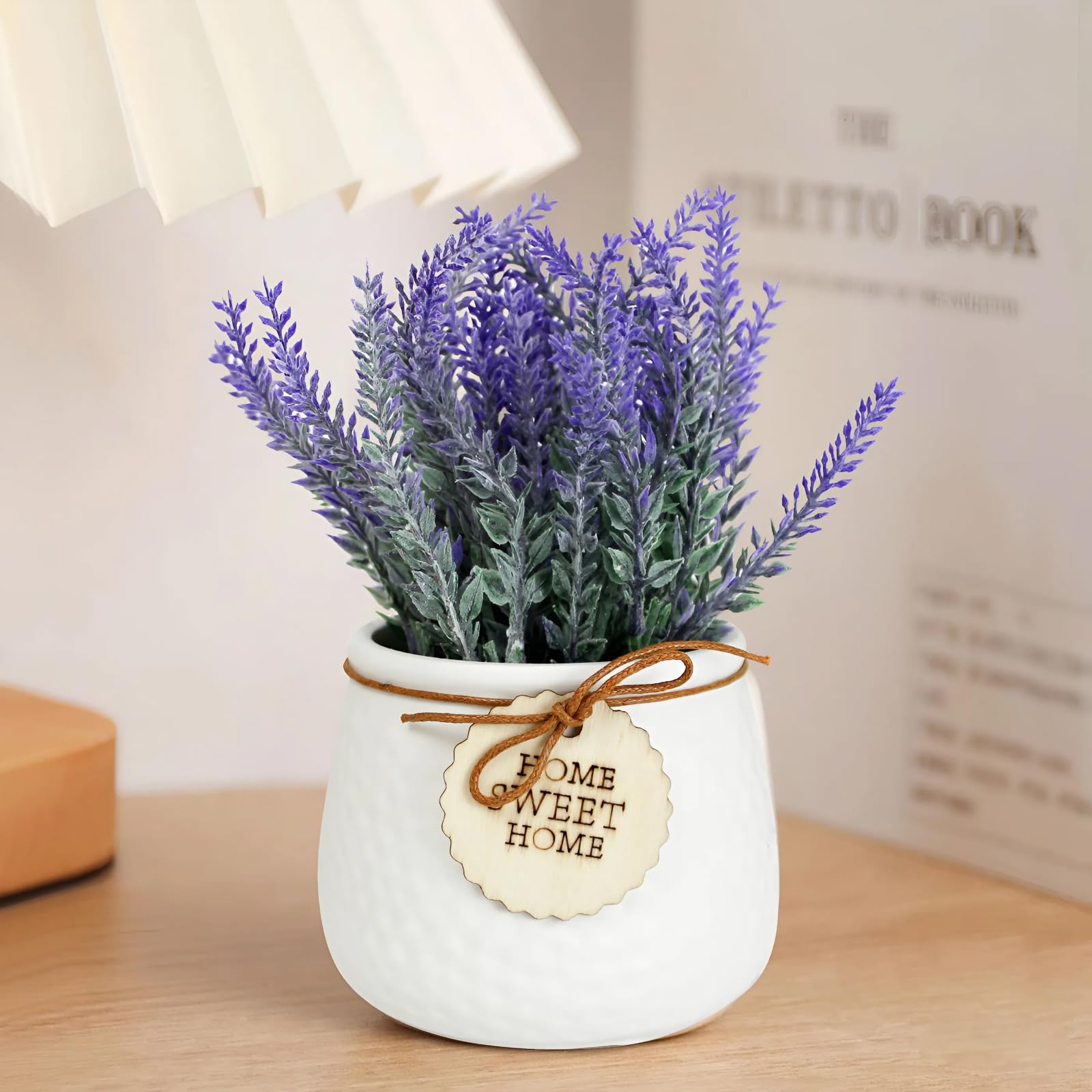 TIED RIBBONS Polyester Artificial Lavender Flower Plant with Pot (Multi, 22.8 Cm X 10.1 Cm) Home Décor Items for Living Room Balcony Kitchen Bedroom Office Table Top Decoration