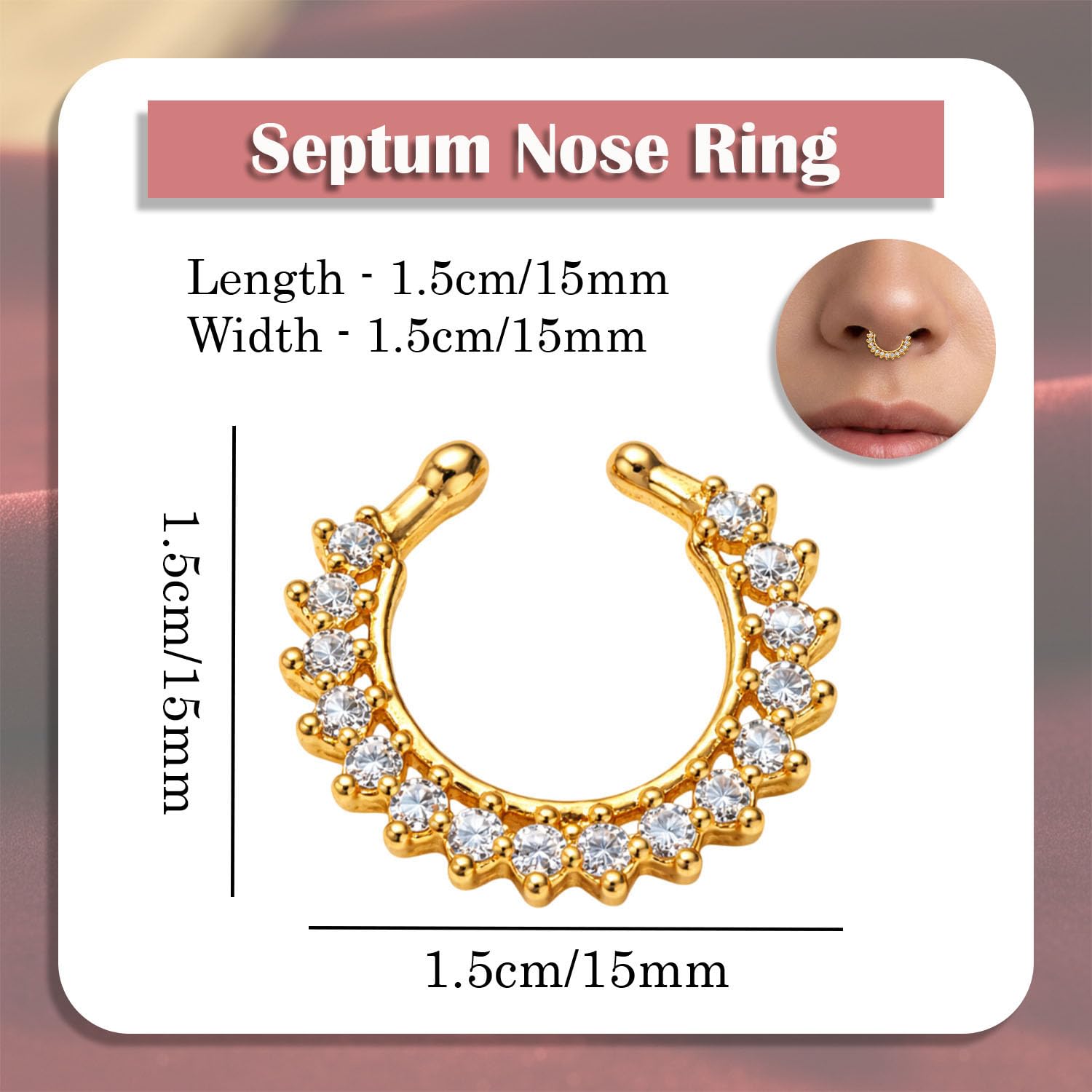 VAMA FASHIONS 18K Gold Plated Anti Tarnish AD Stone Without Piercing Clip On Middle Septum Nose Ring Horsehole Shape Nosepin Lightweight Fake Hoop Nosering for Women & Girls (Without Piercing Nosering)