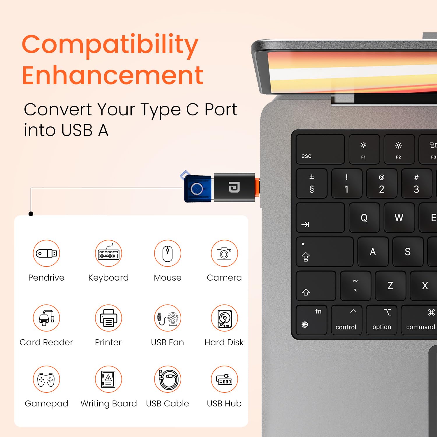 Portronics Bridge Y USB 3.0 to Type C OTG Adaptor, 10Gbps High Speed Data Transfer, Thunderbolt to USB Adapter, Compatible for All Type C Devices, Smartphone, Laptops, Tablets, Chargers, MacBook