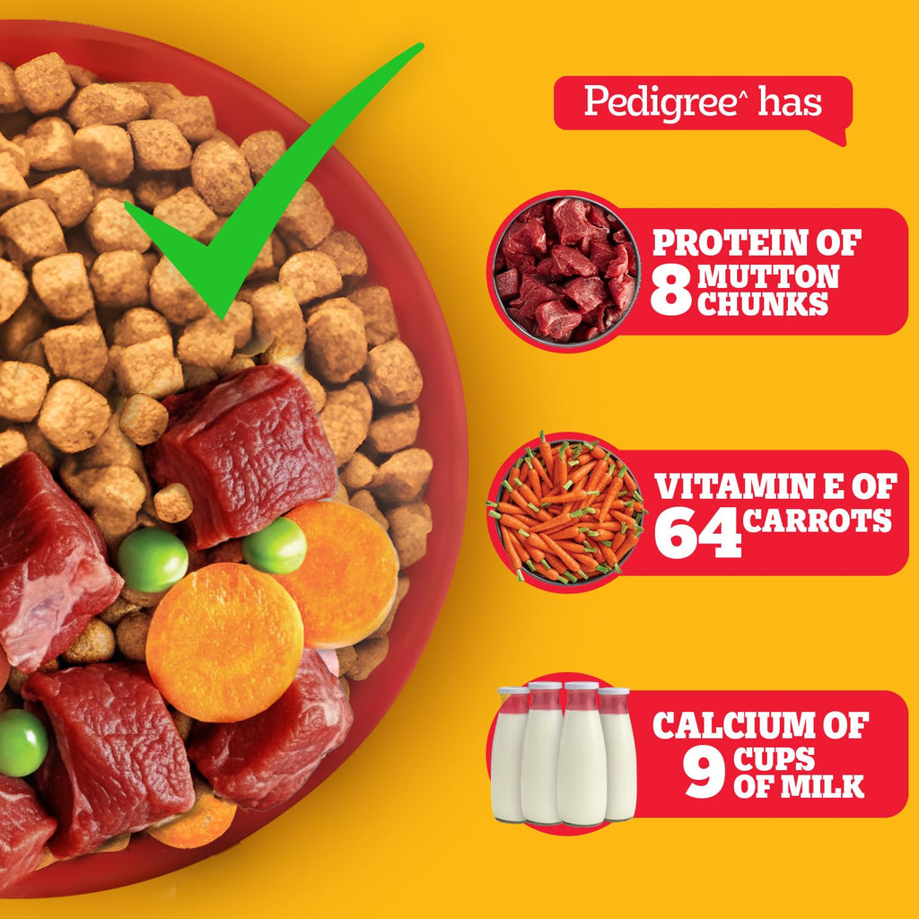 Pedigree Adult Dry Dog Food, Meat & Rice, 3 kg, Contains 37 Essential Nutrients, 100% Complete & Balanced Food for Adult Dogs