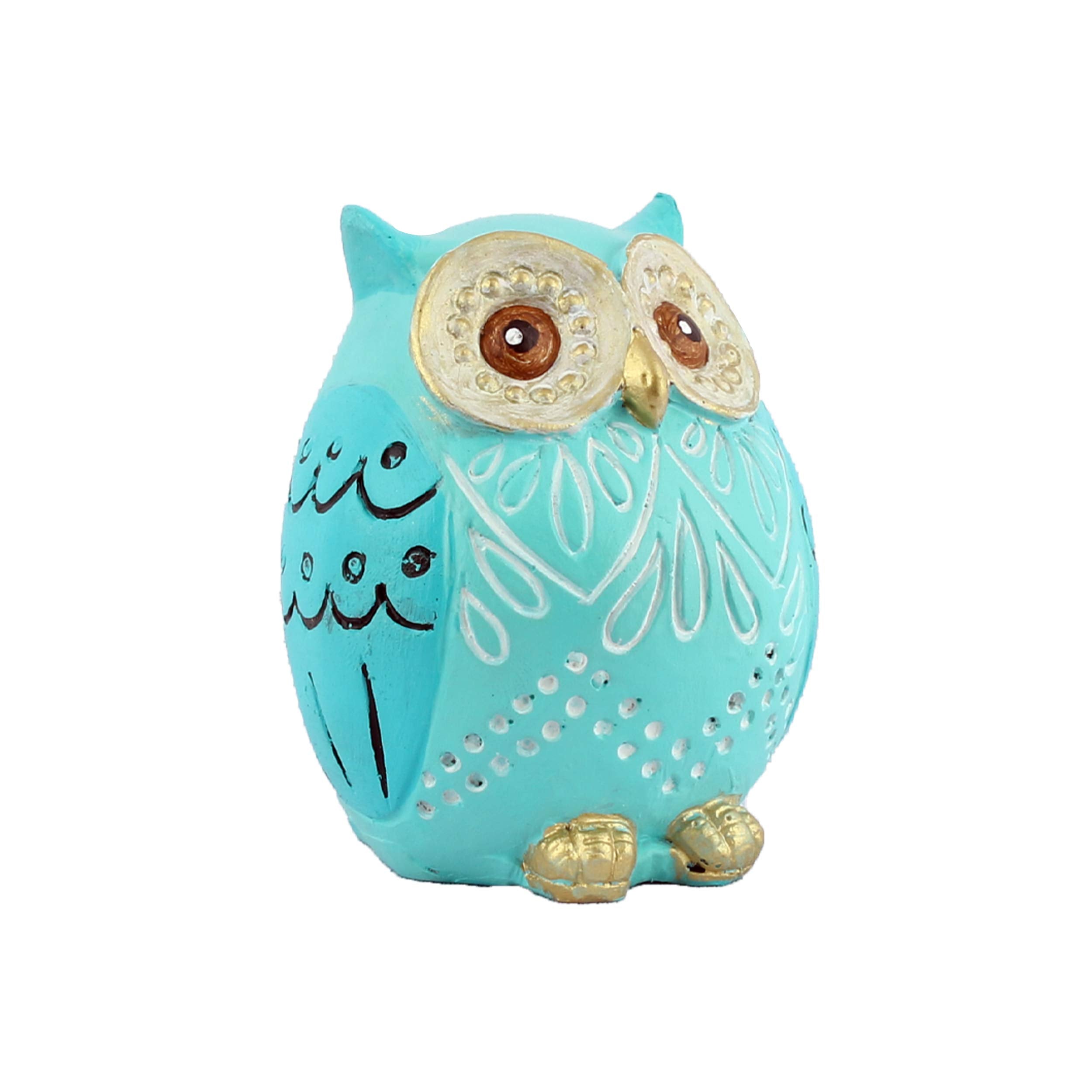 DEQUERA Owl Figurines Tabletop Statues and Figurines for Desktop Book Shelf Decor (Standing Still Style), Color : (Sky Blue)