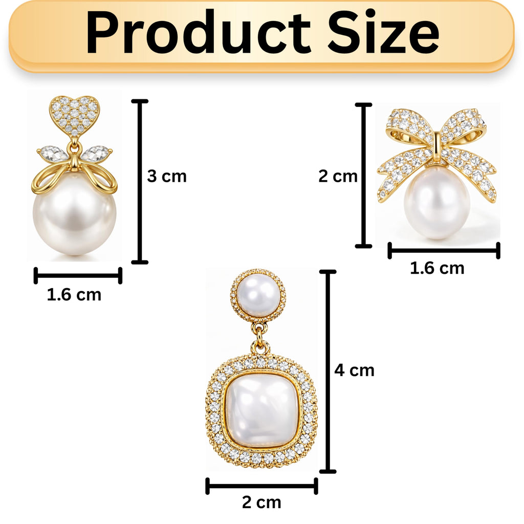 Combo of 3 Latest stylish Pearl earrings set for women and girls | drop earrings, bow earrings & halo earring set | Korean earrings set | Pearl studs earrings for women & Girls