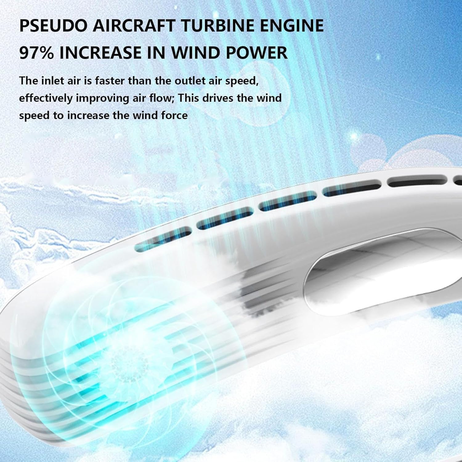 One94Store Portable Bladeless Hanging Neck Fan – 12 Air Outlets, 2400mAh Rechargeable Battery, USB Powered, 5-Speed Hands-Free Cooling Fan, Up to 6 Hours Use for Indoor&Outdoor (White)