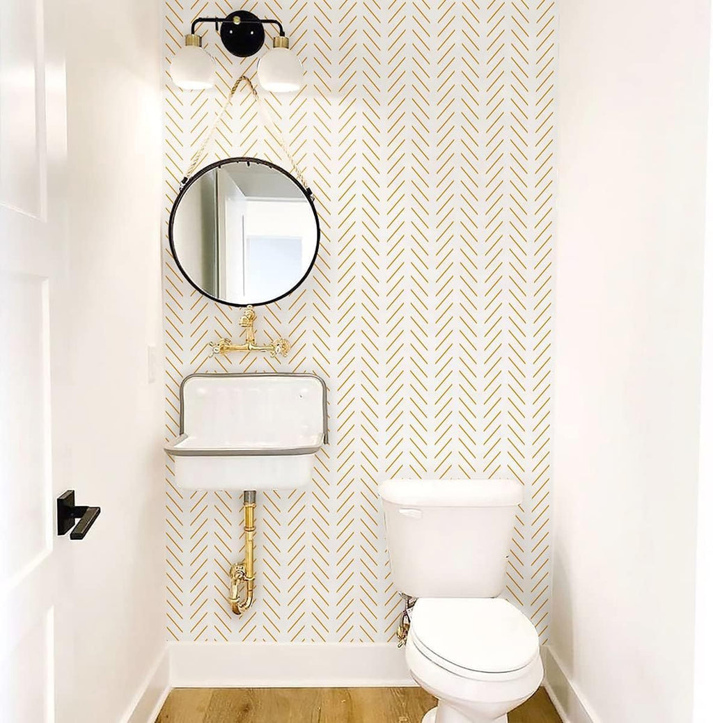 TEKCOOL Beige and White Peel and Stick Wallpaper Modern Herringbone Contact Paper Bathroom 17.7inch x 118.1inch Geometric Removable Wall Paper Peel and Stick Self Adhesive Contact Paper