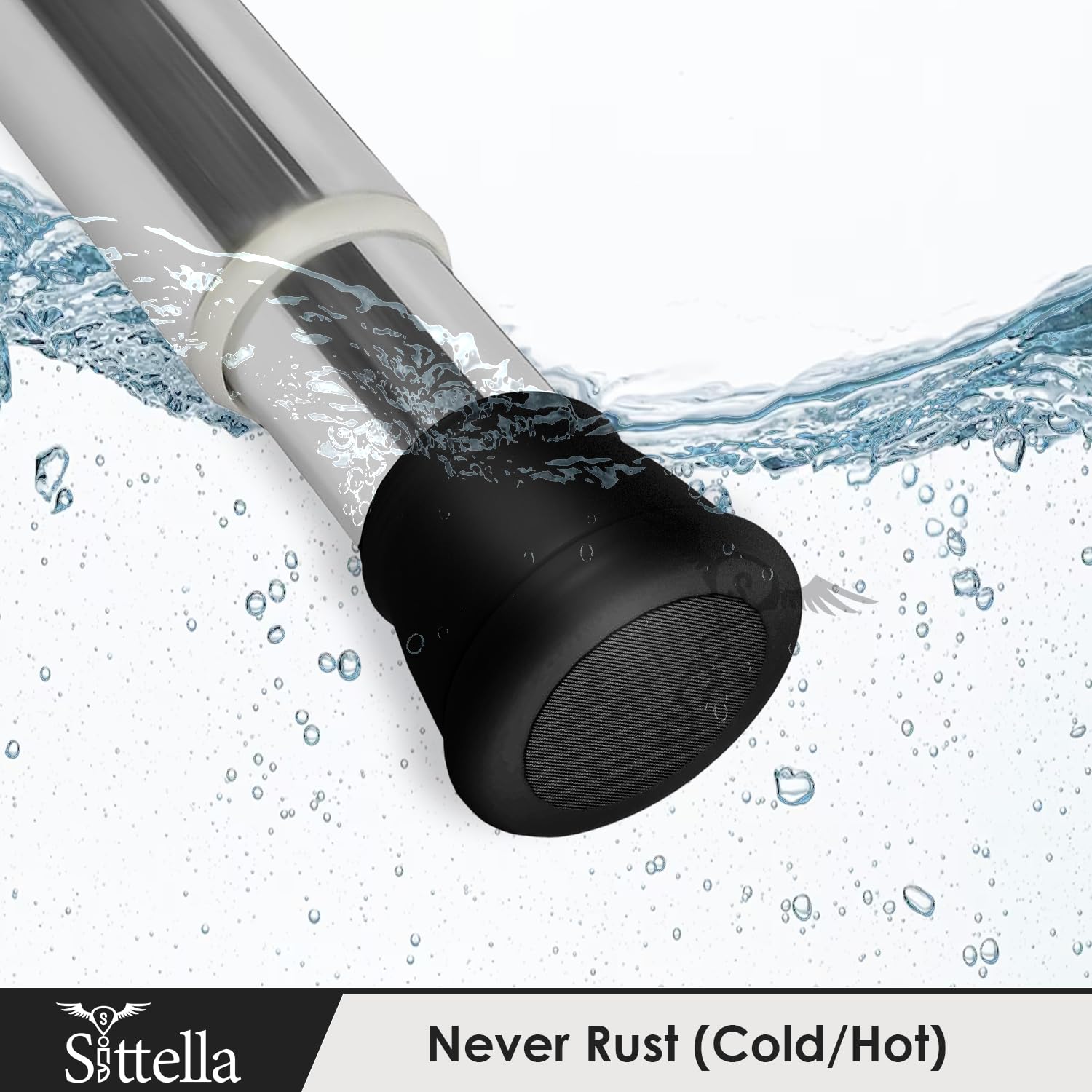 SITTELLA® (85Cm To 140Cm) Extendable Shower Curtain Tension Rod Non-Drilling Anti-Skid Spring Pull Rod -Stainless Steel, Silver-Black
