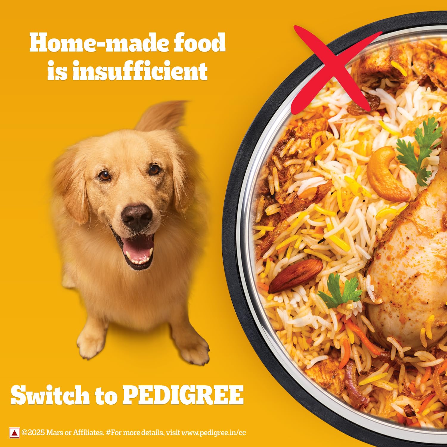Pedigree Adult Dry Dog Food, New Chicken Biryani Flavour, 1 kg, Protein of 4 Chicken Pieces, Vitamin D3 of 6 Eggs, Calcium of 7 Cups of Yogurt, 100% Complete and Balanced Nutrition