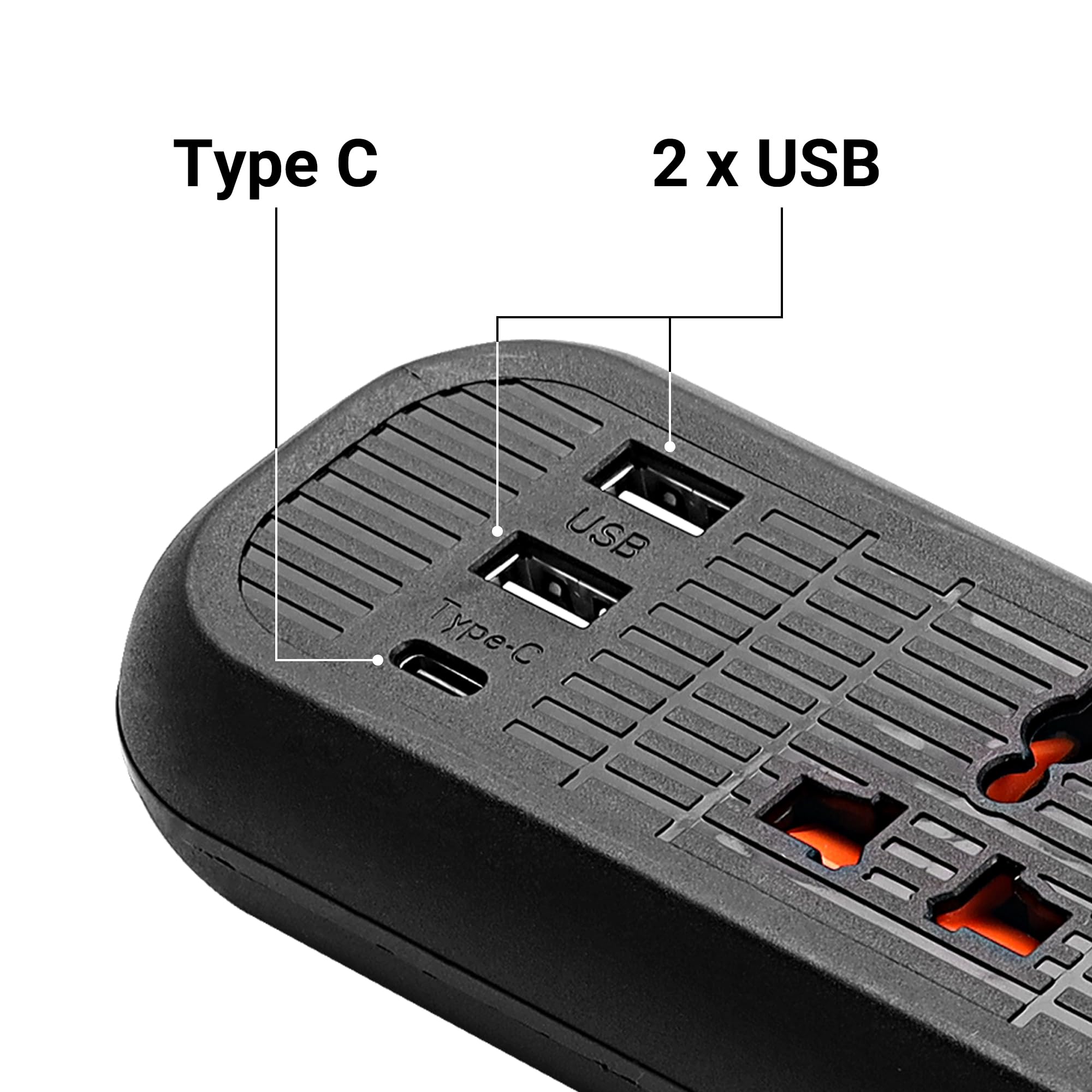 ZEBRONICS Power BAR 145, Extension Board/Strip, 2000 Watts, 10 Amps, 1x Type C Port, 4X Universal Socket, 2X USB Port, LED Indicator, On/Off Switch, Wall Mountable, 5 Meter, Black