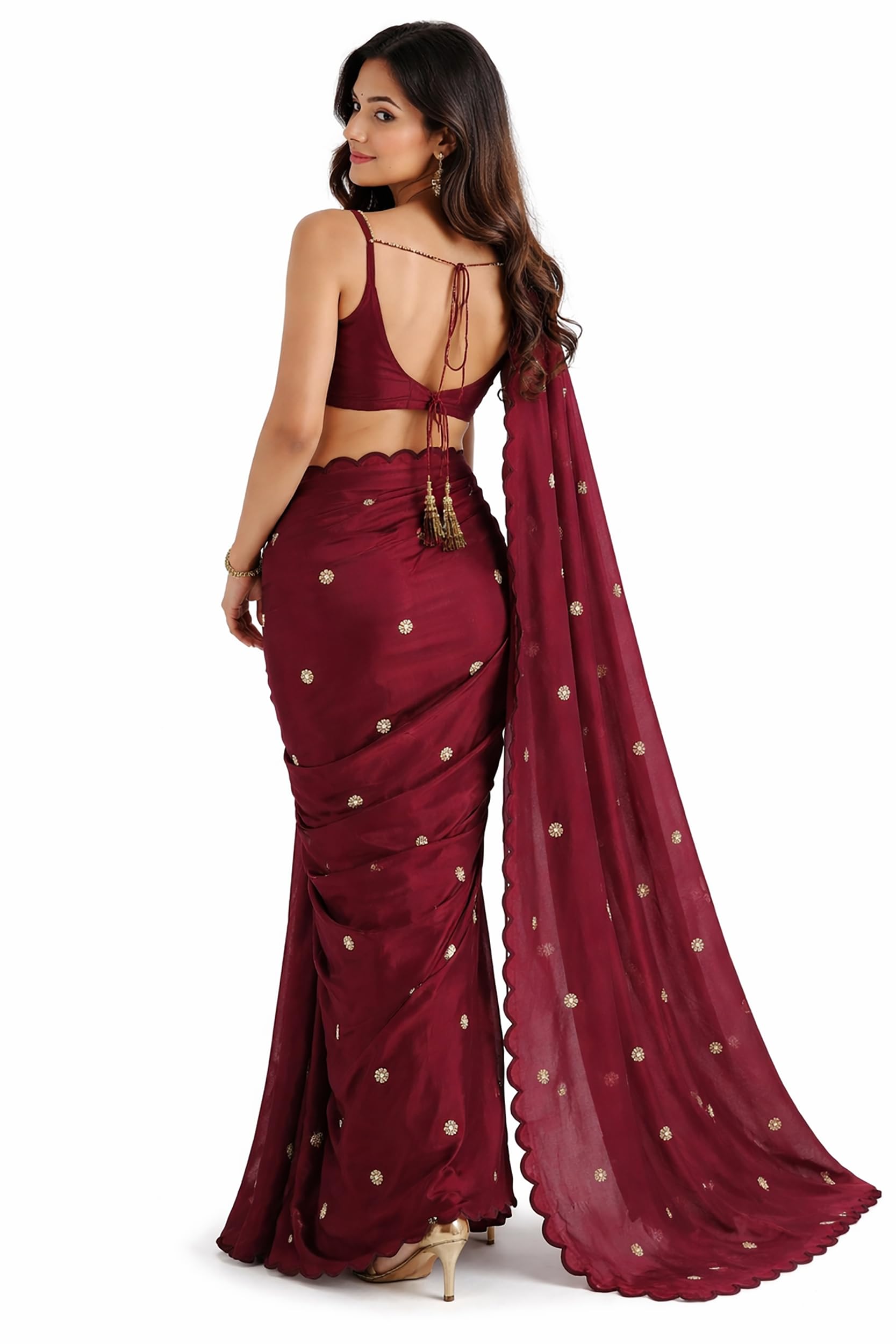 ANANT DESIGNER STUDIO Women's Pure Fandy Satin Sequin Embroidered work Saree with Dupion Unstitched Blouse Piece (Maroon)