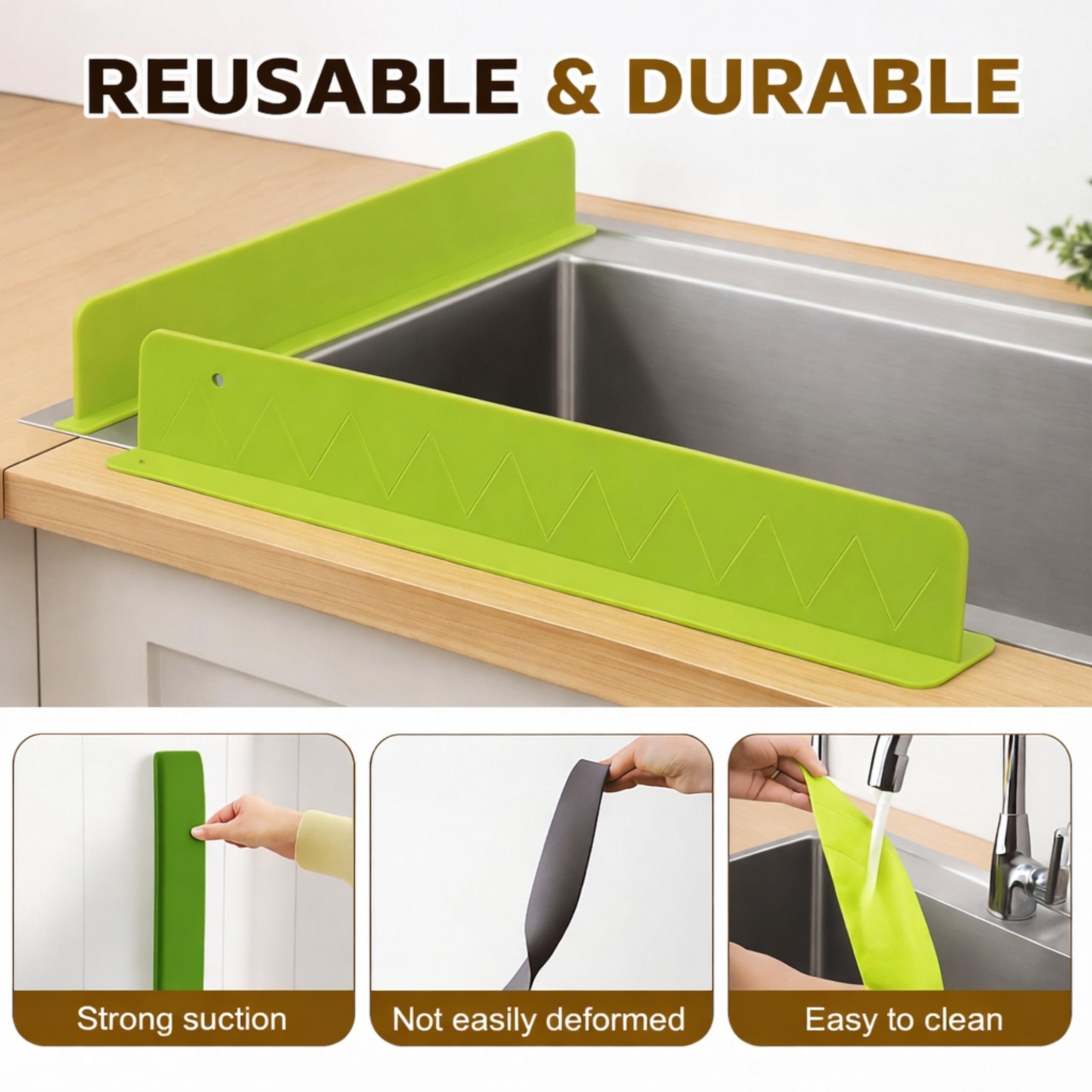 Silicone Sink Splash Guard 40 CM for Indian Kitchens | Standard Size Anti-Splash Water Control Strip with Strong Suction Cups | Reusable Sink Edge Guard for Kitchen & Bathroom (Pack of 1)