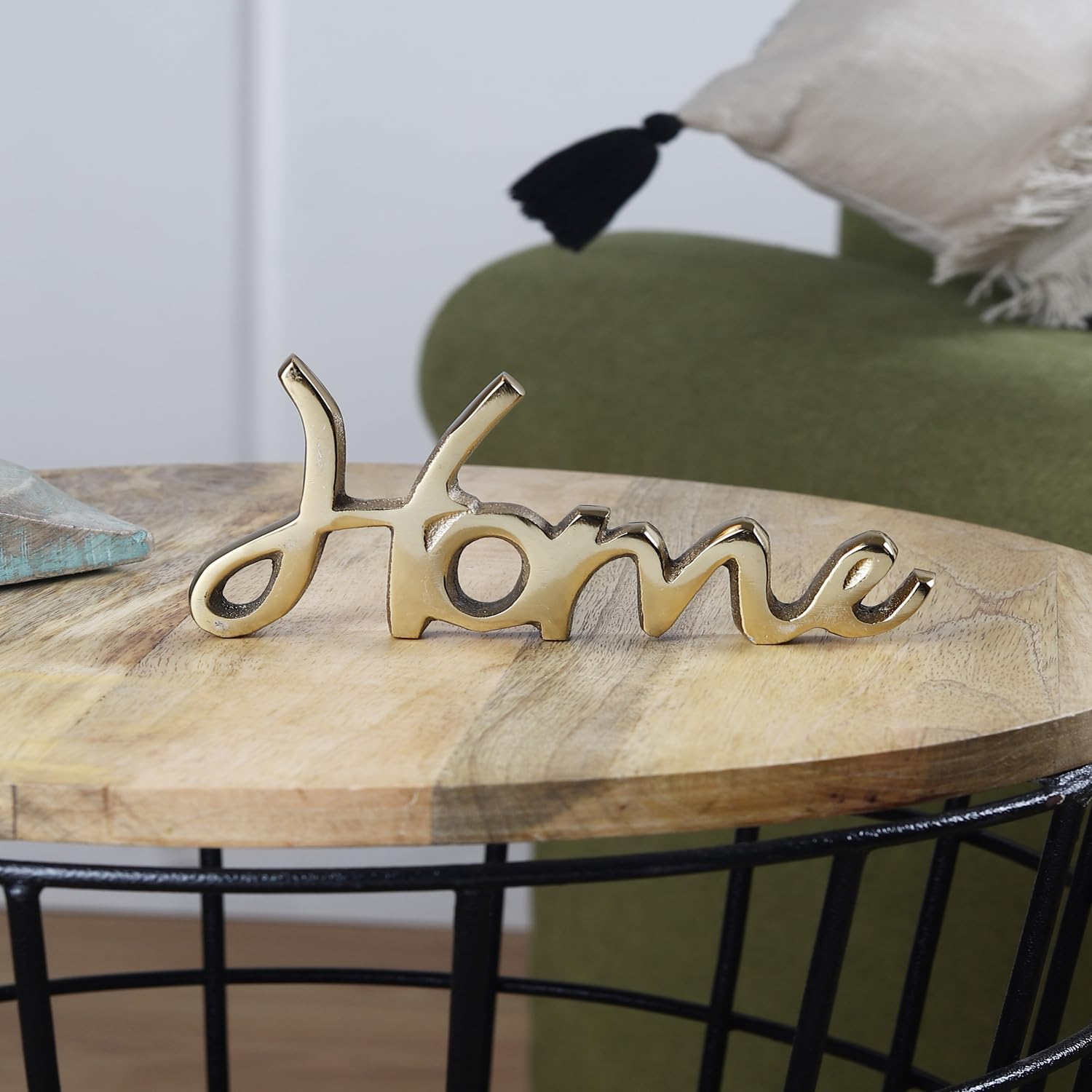PURESTORY Words Home Sign Decor | Decorative items For Living Room | Home Decor Bedroom | Metal Word Sign Board Centerpiece | Cutout Sign | Decoration For Room, Kitchen-Gold