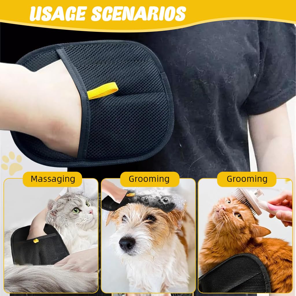Qpets® Pet Hair Removal Gloves, Static-Enhanced Pet Hair Removal Mitt, Reusable Grooming Mitt Cleaning Glove for Furniture, Carpets, Car Seats & Gentle Massage for Dogs Cats (23.5x18cm)