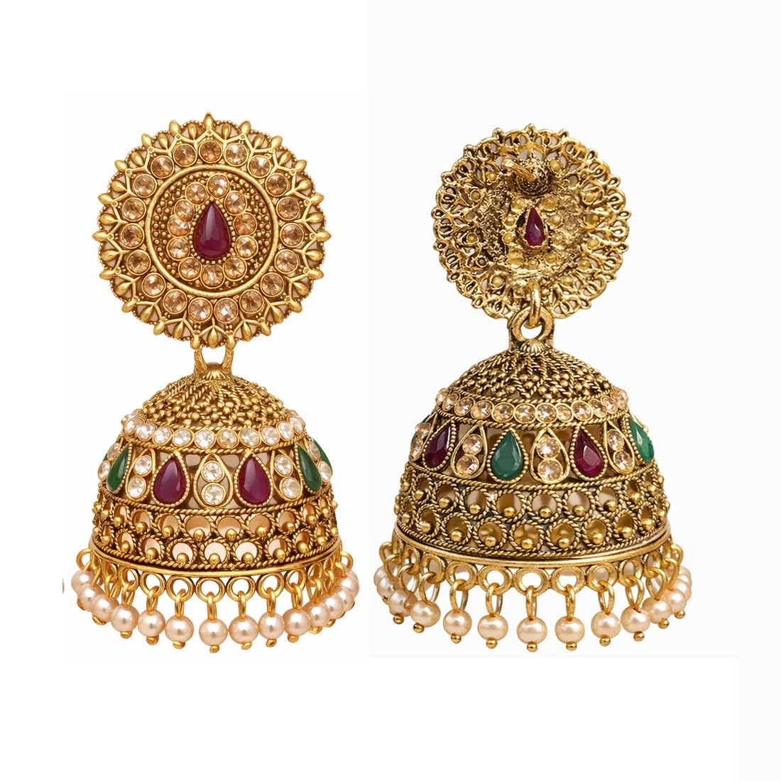 Gold Plated Kundan Pearl Jhumka Earrings for Women,Traditional Indian Bridal Ethnic Earrings for Wedding, Festive & Party, Pack of 1