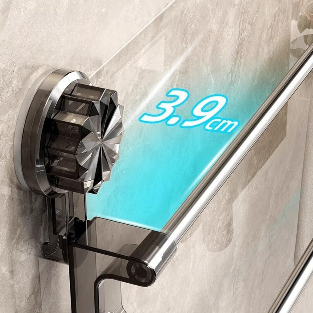 REWOP No-Drill Towel Rack for Bathroom, Towel Holder in Bathroom, Wall Mounted Bathroom Towel Rack – Suction Cup Double Rod Wall Shelf for Towels & Clothes (23 Inch)