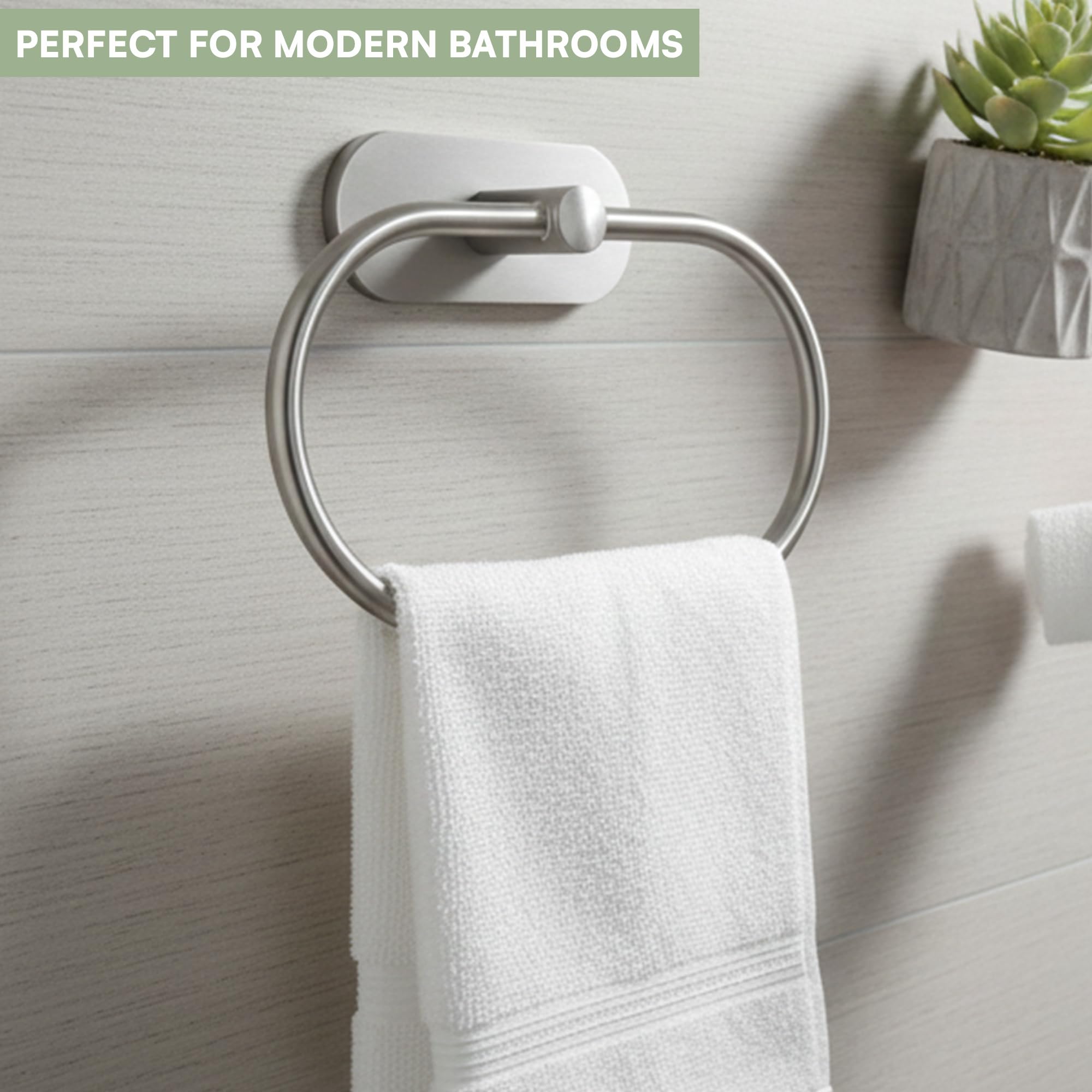 Oslen Magic Sticker Self Adhesive Stainless Steel Towel Ring Holder – Capsule Shape Wall Mount, Chrome Finish, Rust-Resistant, Space-Saving Bathroom Accessory for Hand Towels No Drilling (Pack of 1)