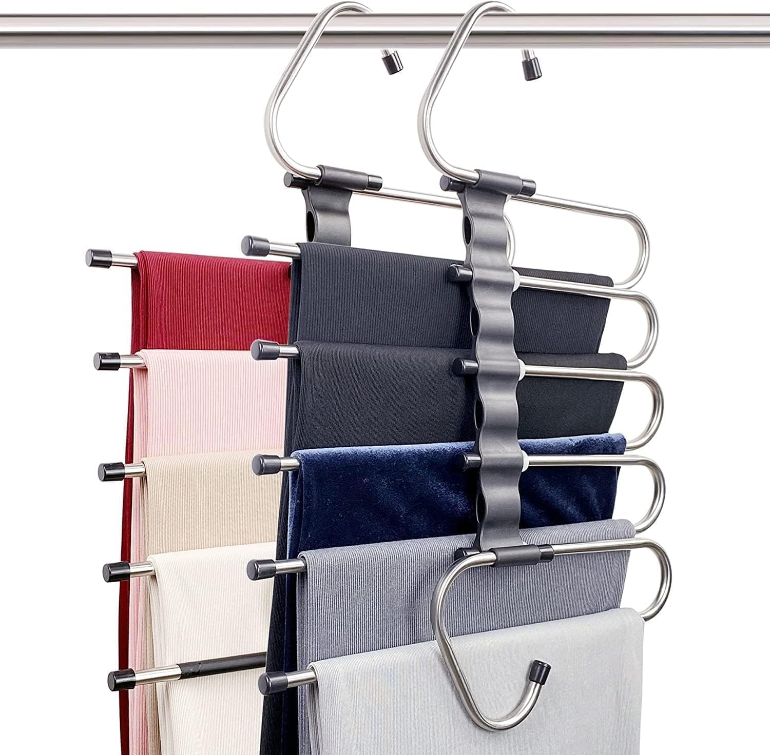 TEKCOOL (Pack of 1) 5 in 1 Stainless Steel Foldable Hangers for Clothes Hanging Multi Layer Multi-Purpose Pant Hangers for Wardrobe Magic Foldable Hanger Clothes Hanger'