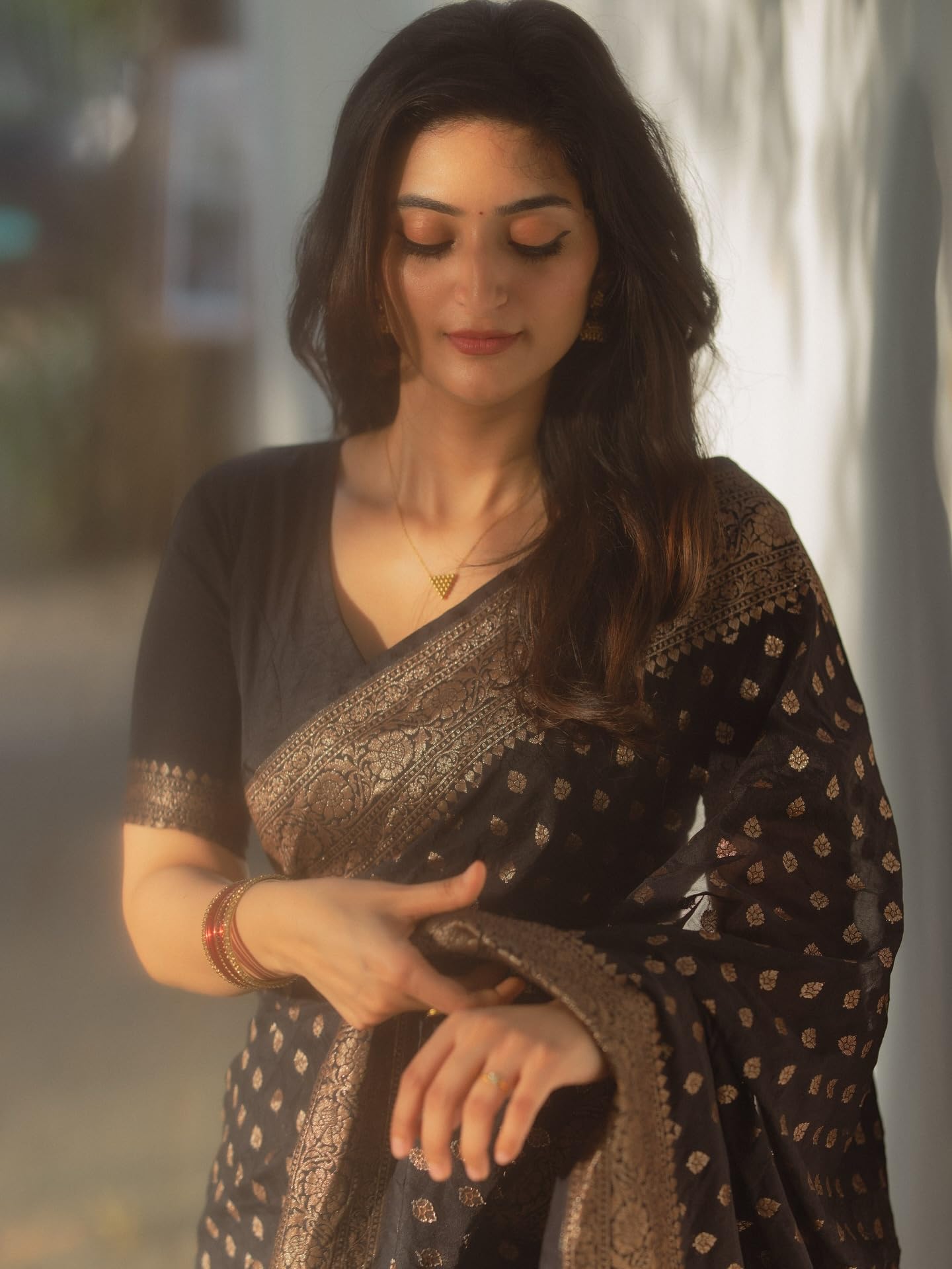 Shasmi Women's Black Banarasi Pure Kanjivaram Silk Saree Soft new ladies Design Wear Pattu Sarees Latest 2026 Cotton Party Sari collections With Blouse Piece for Wedding sadi (KS-229 BLACK)