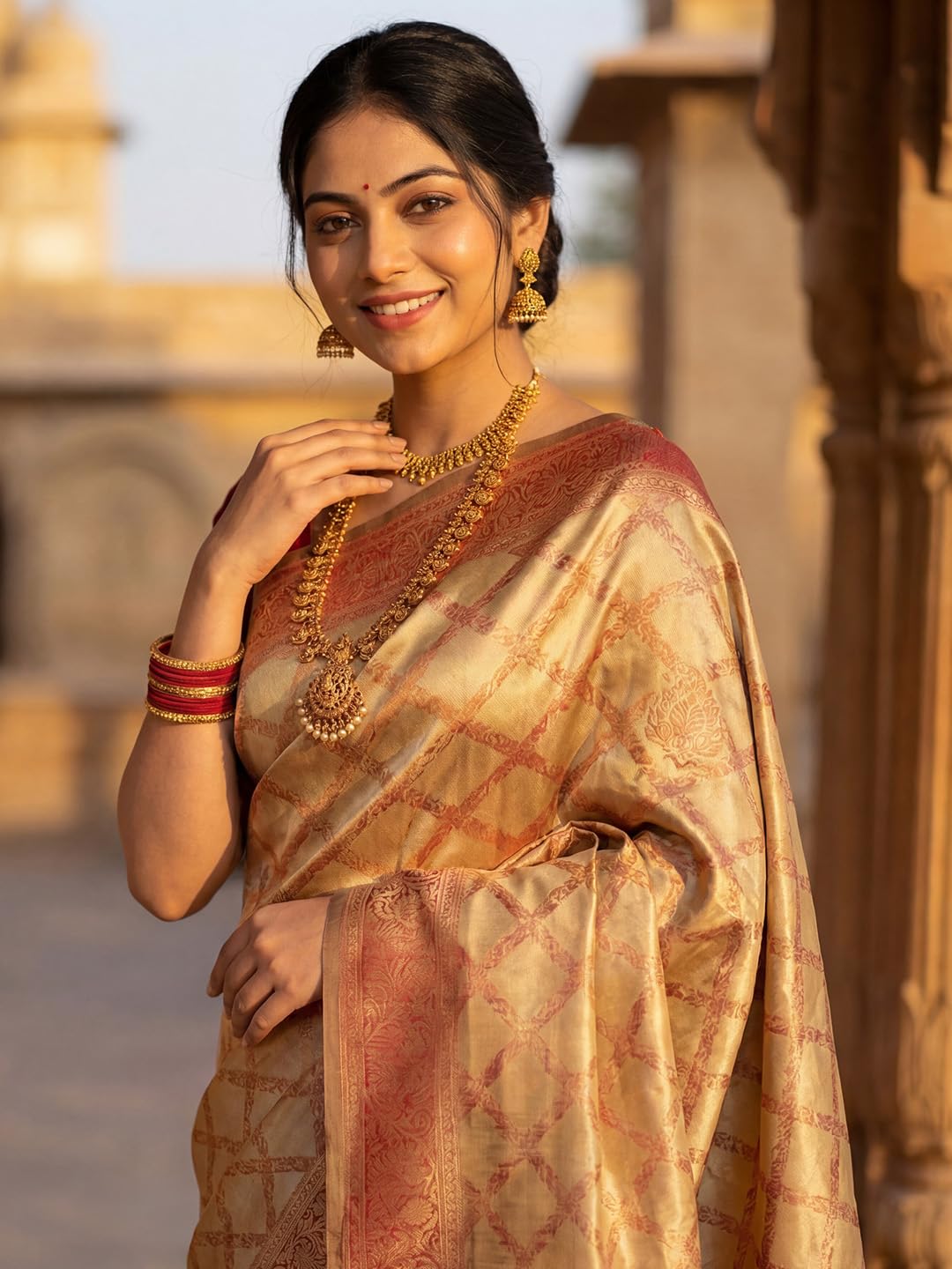 Ratnavati Women's Kanjivaram Pure Soft Silk Banarasi Silk Woven Design Saree with Unstitched Blouse Piece