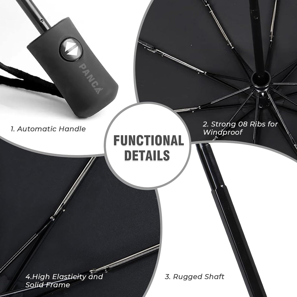 PANCA Windproof Automatic Open Close Travel Umbrella for Men & Women | Compact 3 Fold Rain Umbrella with 8 Reinforced Ribs | Portable Folding Umbrella for Office, Travel & Outdoor (Maroon)