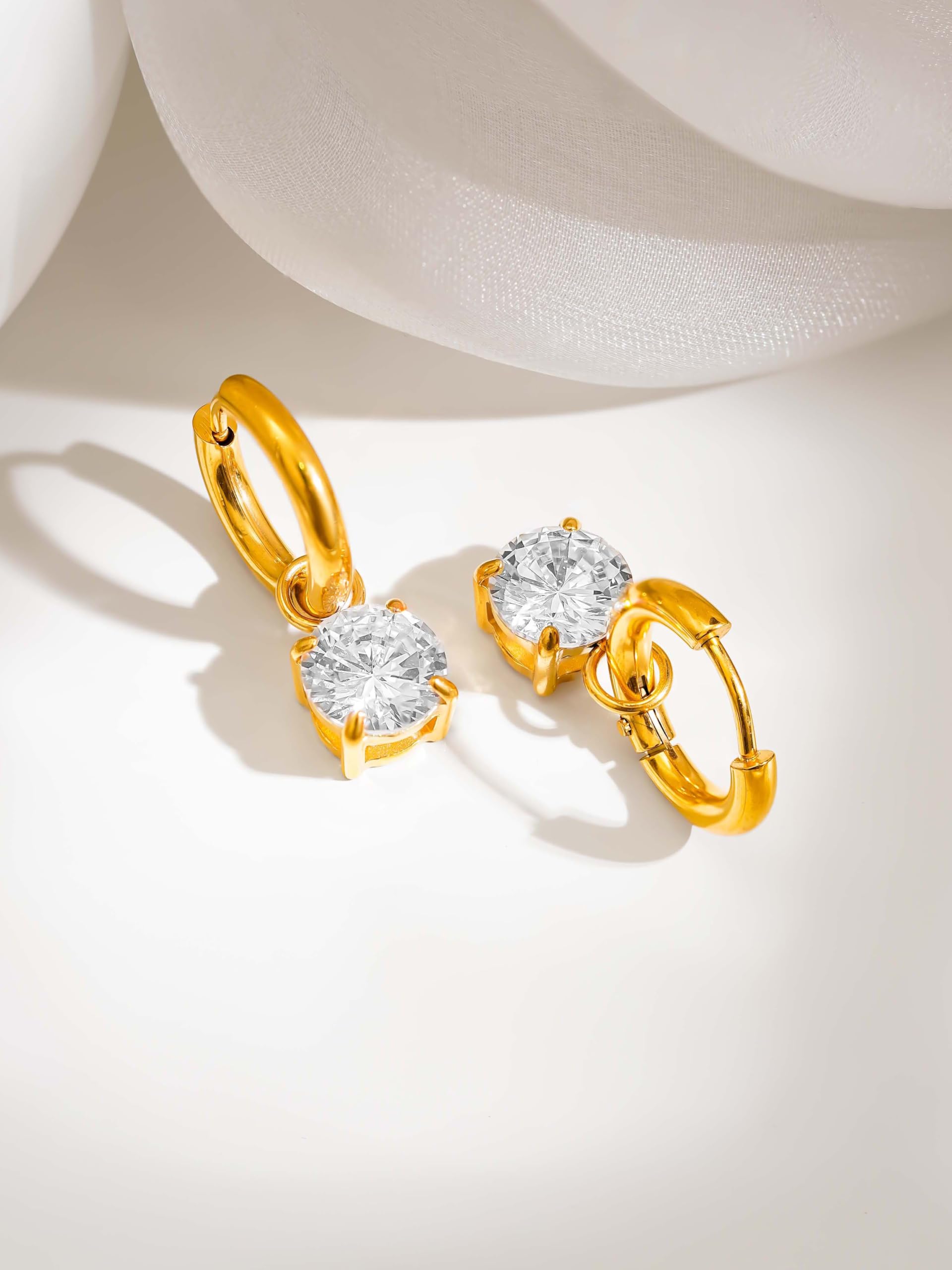 18K Gold Plated Lustre Drop Hoop Earrings for Women | Statement Earrings Waterproof & Anti Tarnish Demifine Earrings | Elegant Gold Hoop Earrings for Women | 1 Year Warranty*