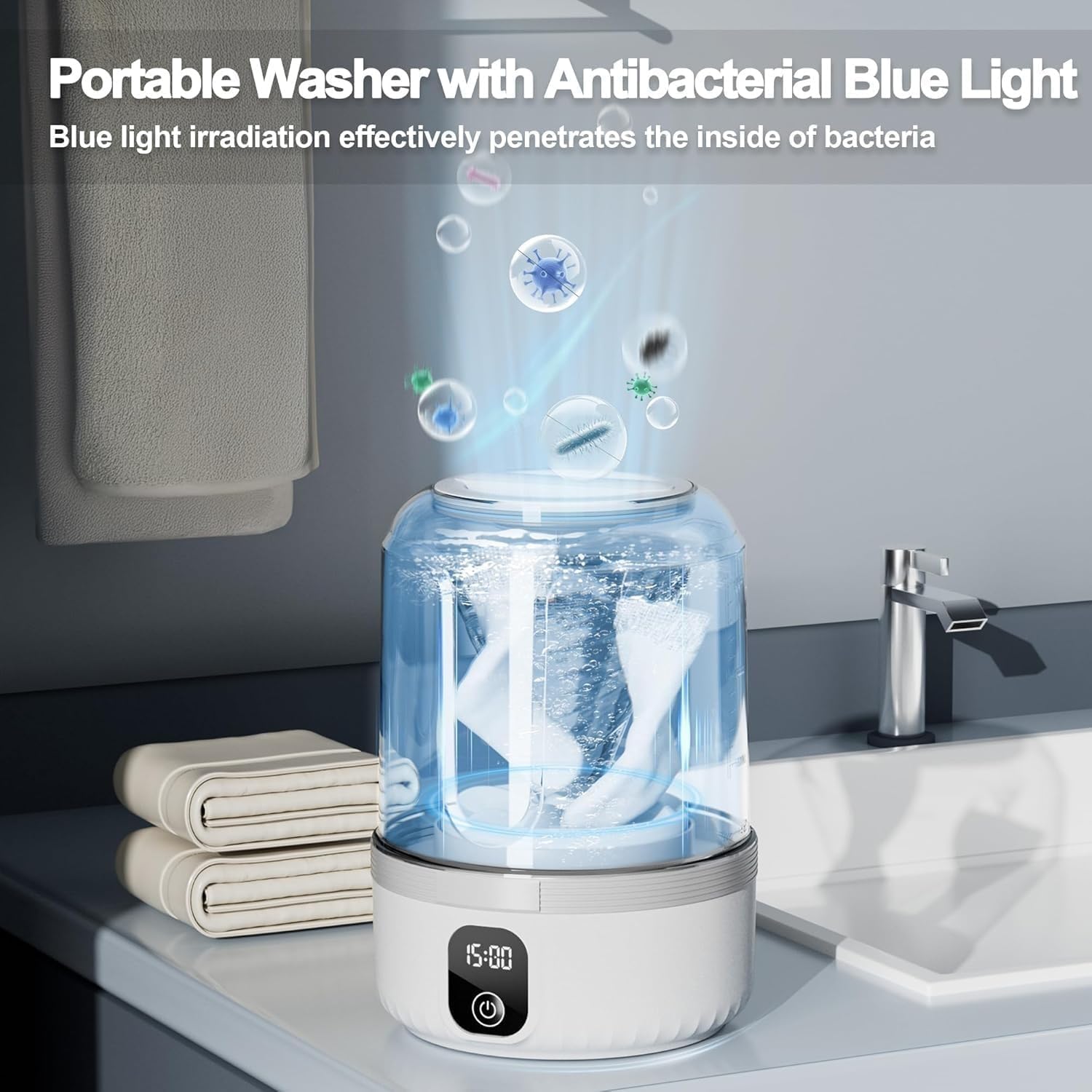 Mini Laundry Machine 1.5L Portable Laundry Machine and Spinner for Baby Clothes, Underwear, Socks; Ideal for Travel, Dorms, Camping