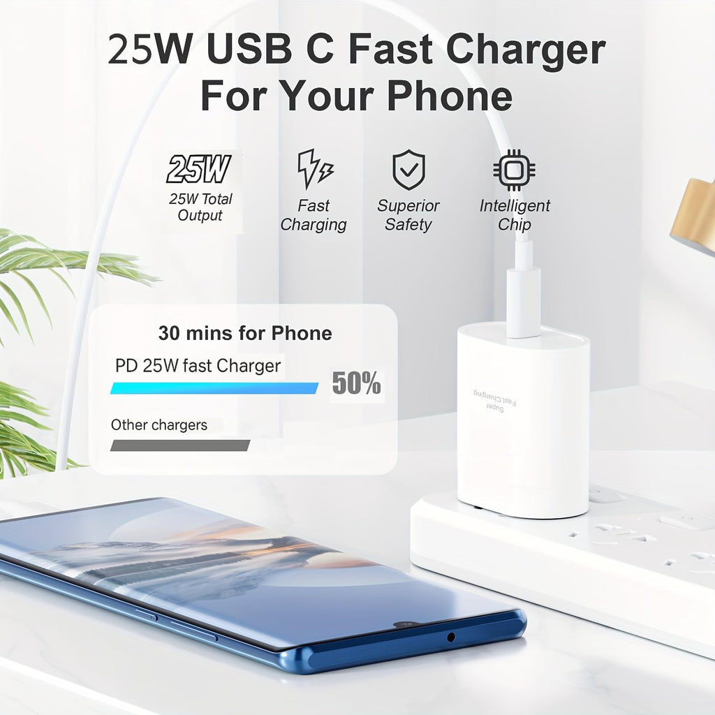 25W Type-C Charger & Cable Compatible with Samsung Galaxy S25, S24, S23, S22, S21(Ultra/Fe), M35, M36, M16, M06, M05, M56, A55 5G, A35 5G, A15, F15, F14(Z/S/A/M/F Series by APFEN®