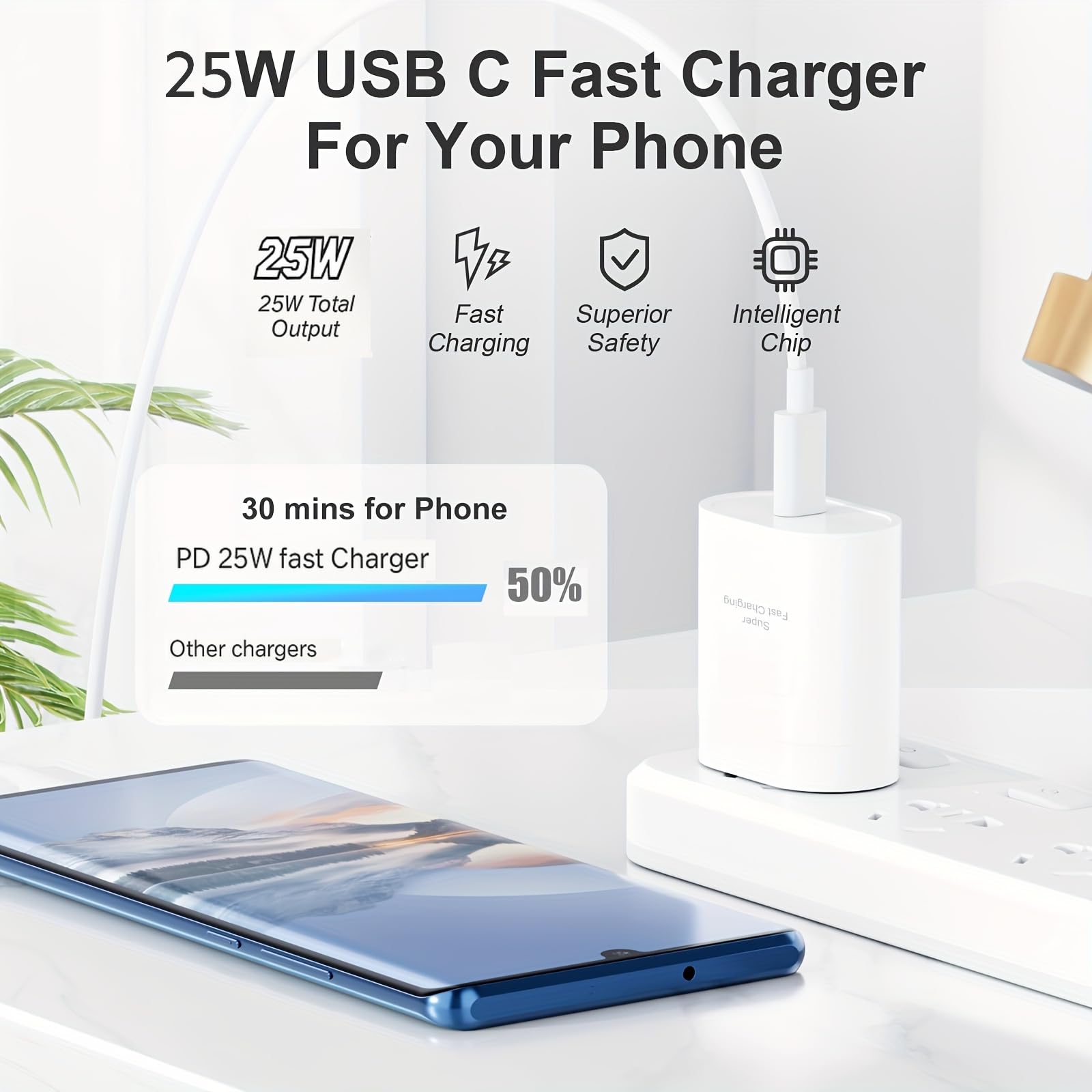 25W Type-C Charger & Cable Compatible with Samsung Galaxy S25, S24, S23, S22, S21(Ultra/Fe), M35, M36, M16, M06, M05, M56, A55 5G, A35 5G, A15, F15, F14(Z/S/A/M/F Series by APFEN®