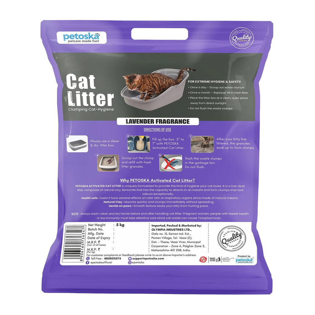 PETOSKA Cat Litter- 10Kg | Lavender Fragrance | Scoopable Bentonite Clay Cat Litter | Advanced Clumping Scented Litter Sand | 99.9% Dust Free | Natural | Odour Control Pack of 2