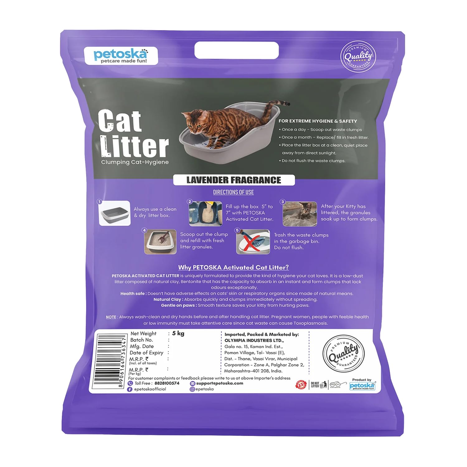 PETOSKA Cat Litter- 10Kg | Lavender Fragrance | Scoopable Bentonite Clay Cat Litter | Advanced Clumping Scented Litter Sand | 99.9% Dust Free | Natural | Odour Control Pack of 2
