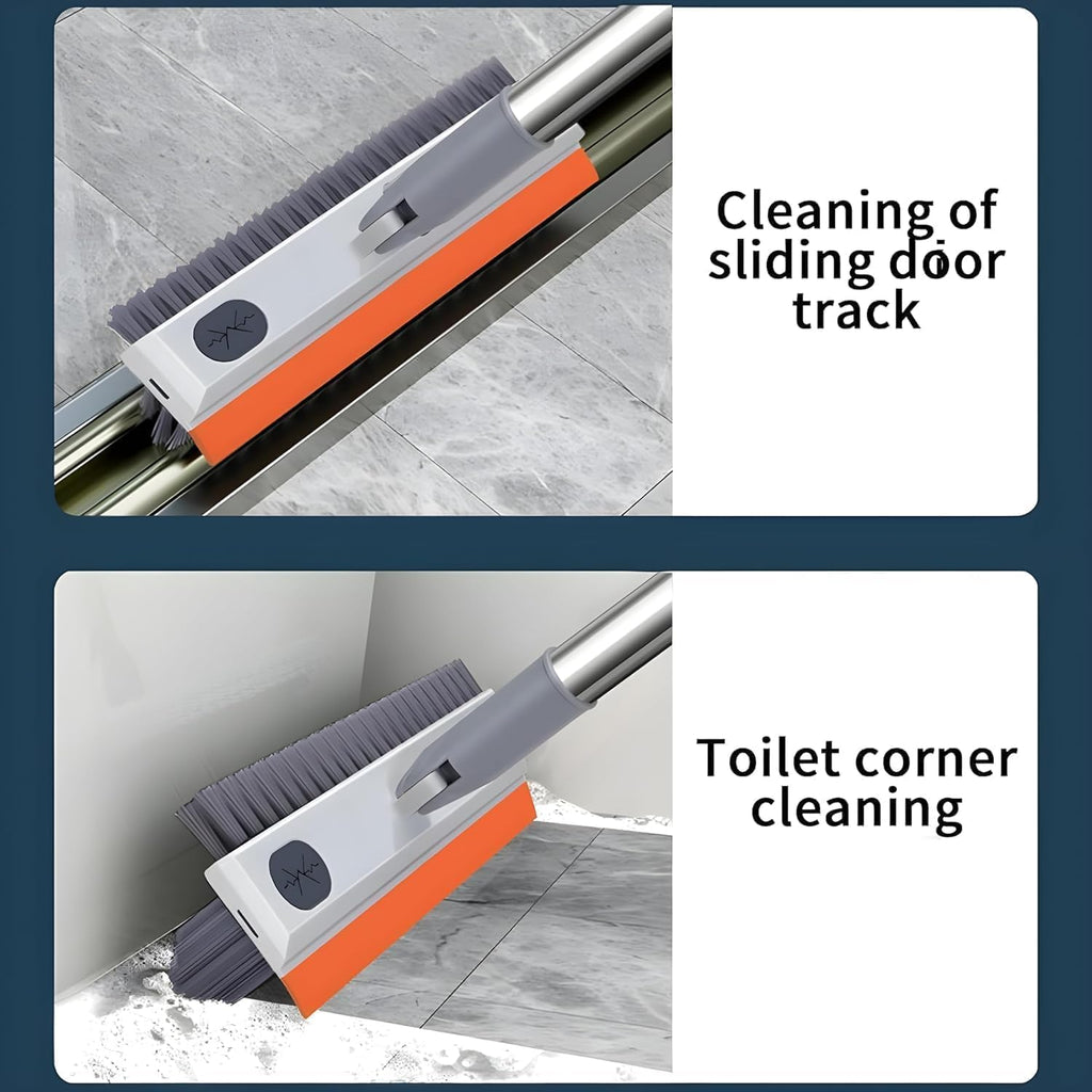 2-in-1 Bathroom Cleaning Brush with Wiper - Long Handle 180° Rotate Toilet Brush, Tiles Cleaning, Floor Scrub for Kitchen and Bathroom Accessories (Orange 3 in 1)
