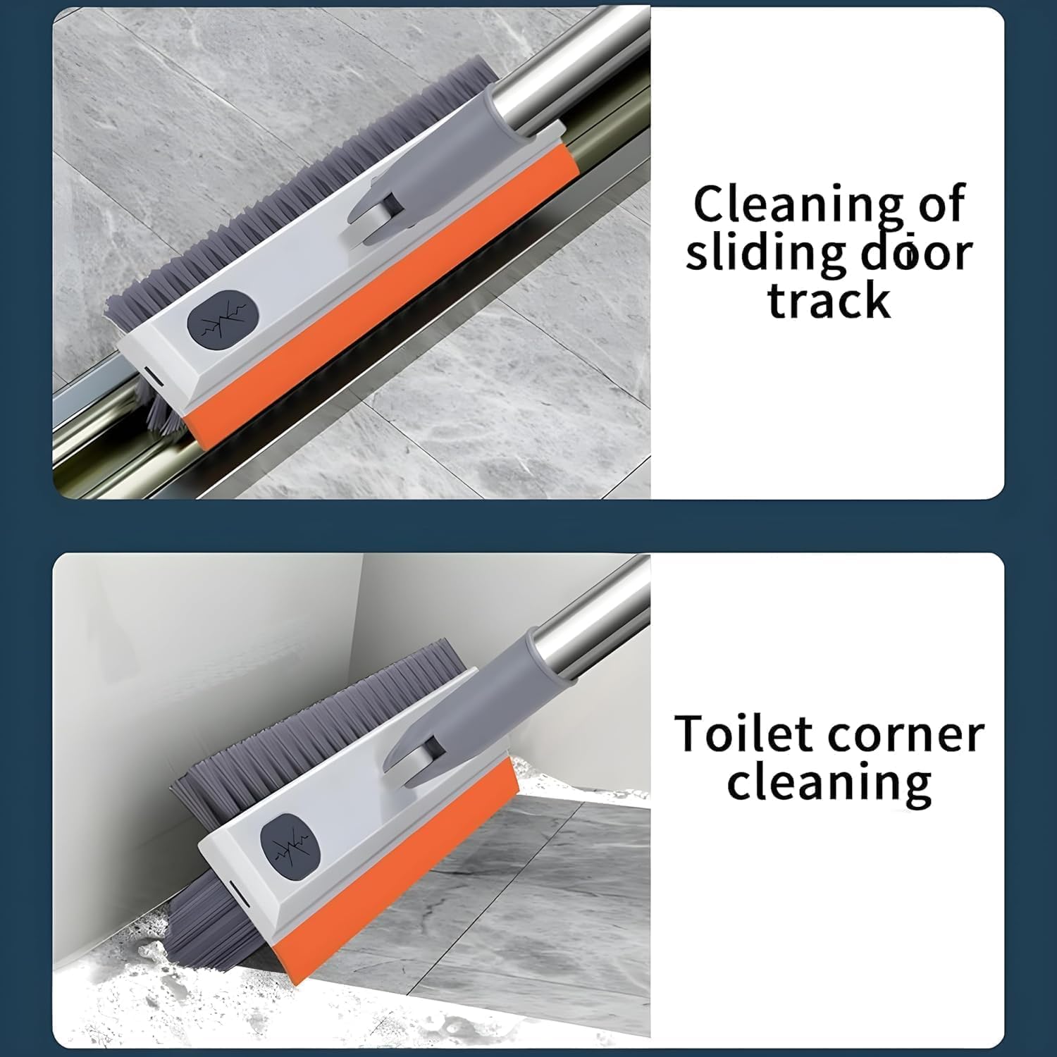 2-in-1 Bathroom Cleaning Brush with Wiper - Long Handle 180° Rotate Toilet Brush, Tiles Cleaning, Floor Scrub for Kitchen and Bathroom Accessories (Orange 3 in 1)