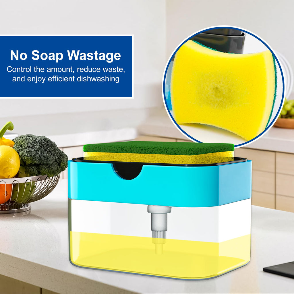 SWAPKART 2 in 1 Soap Dispenser for Bathroom Accessories Dishwasher Liquid Holder Liquid Dispenser Pump 400 ML with Sponge Holder Kitchen Sink Accessories Items (Multi-Color)