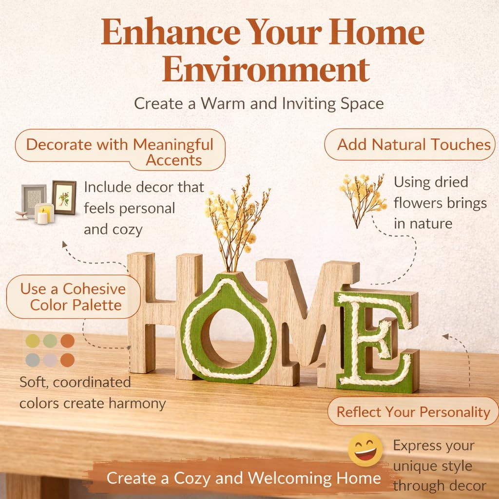 CraftVatika Home Decoration Items for Living Room, Wooden Decorative Showpiece for Home Decor, Tabletop Home Word Sign Showpiece, Aesthetic Wooden Table Decor Item, Housewarming Gift for Men Women