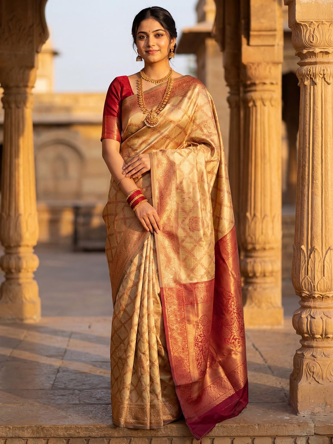Ratnavati Women's Kanjivaram Pure Soft Silk Banarasi Silk Woven Design Saree with Unstitched Blouse Piece