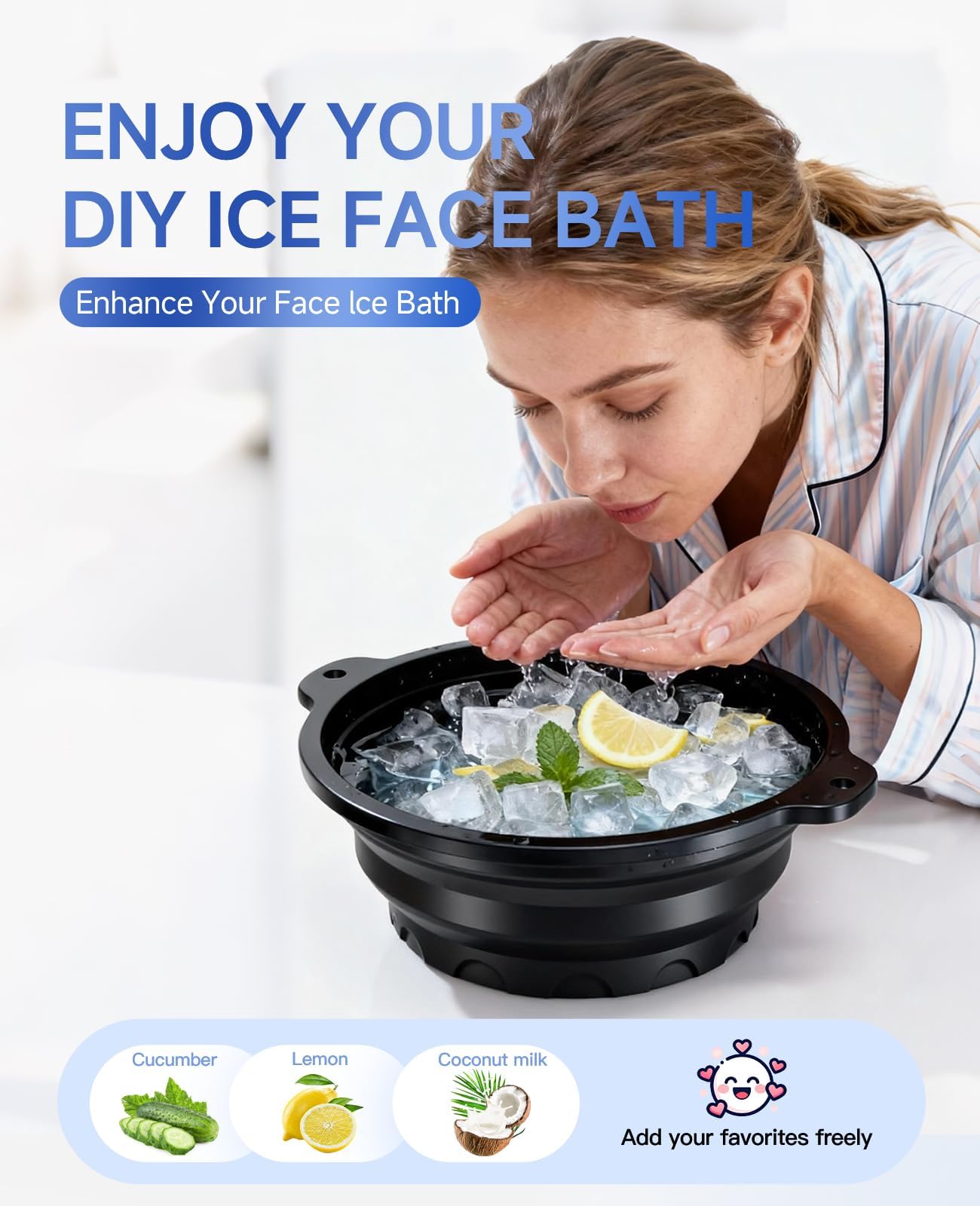 GRAYSON Face Ice Bowl | Ice Cube Tray For Face Dip | Ice Dunk Bowl For Face with Built-In Icetray, Collapsible Silicone Facial Ice Bath Bowl for Cold Plunge Therapy, Skin Tightening & Acne Relief
