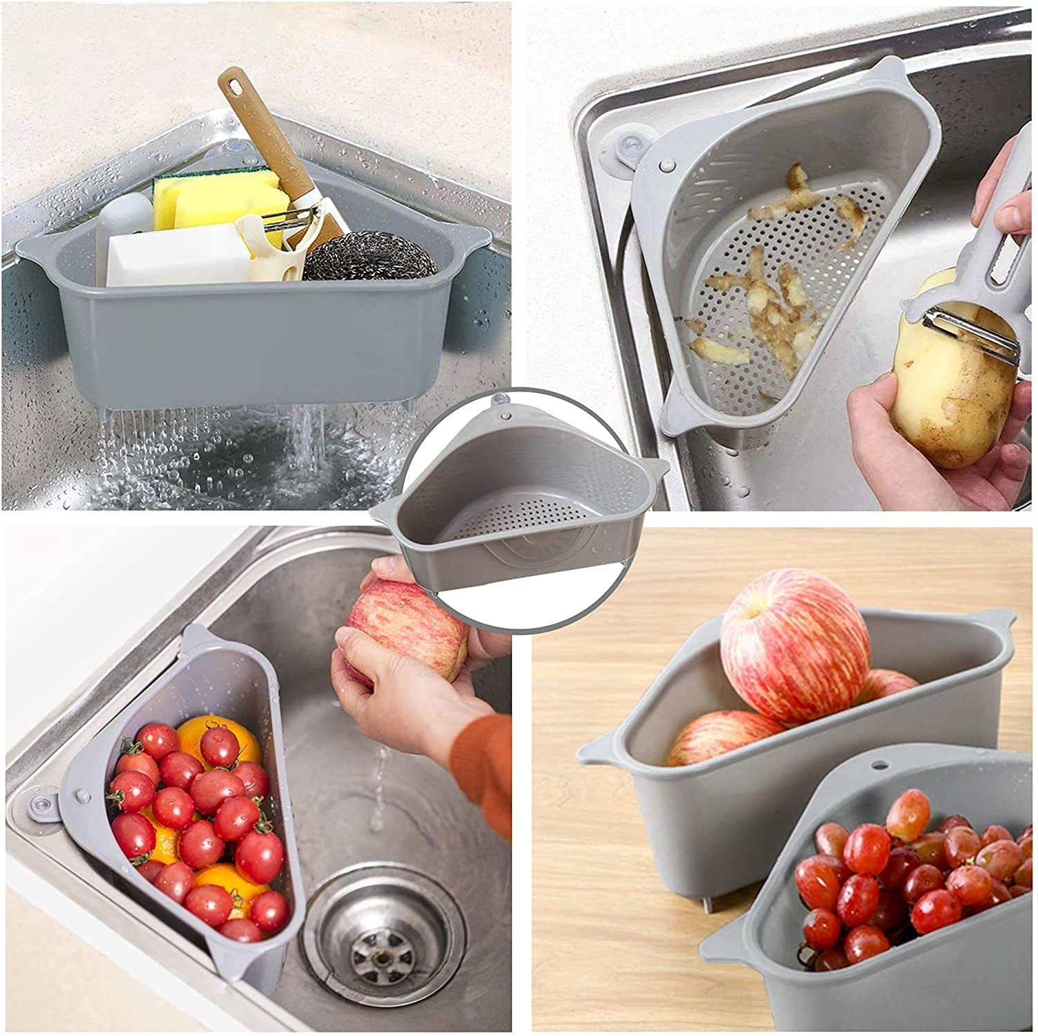 MORSIRA Sink Corner Drain Basket with Suction Cup | Kitchen Sink Strainer Basket for Waste Collection | Triangle Hanging Filter Basket for Sink & Wash Basin (2)