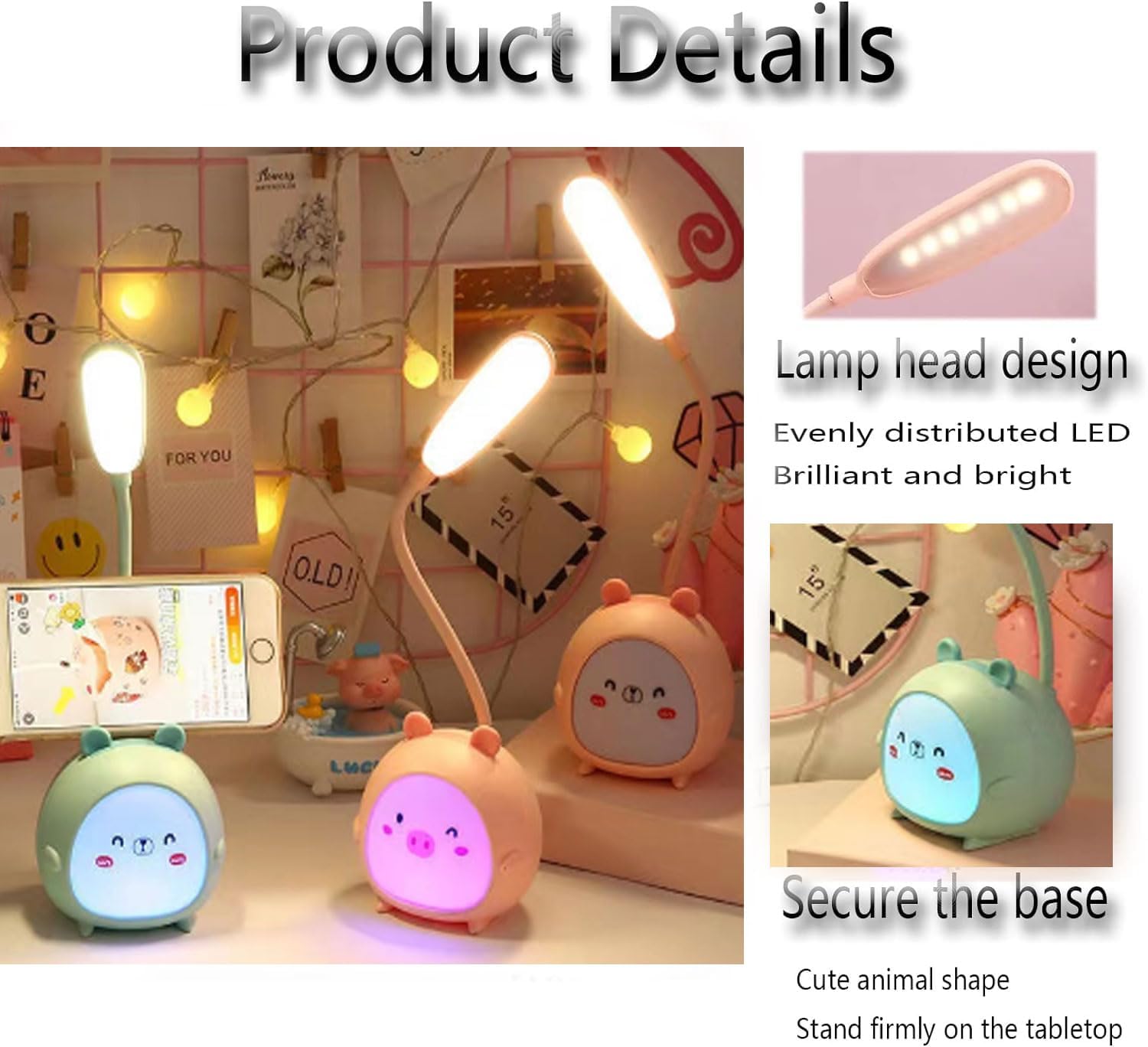 MoonlitDreams Rechargeable USB Warm Light LED Children Eye Protection Desk Lamps for Study Table Work from Home Yellow Color Light, Plastic, Cute Kids Lamp Pack of 1