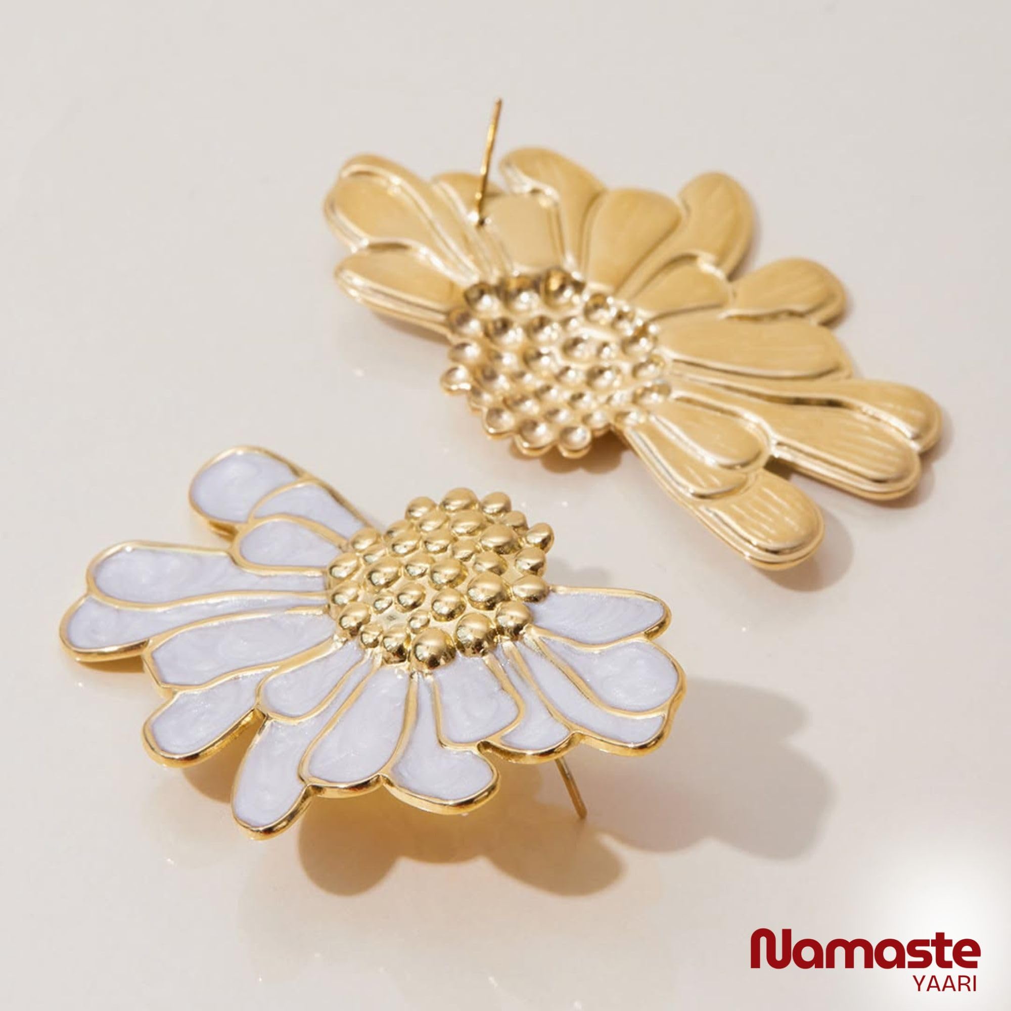 NAMASTE YAARI Elegant Korean Floral Statement Earrings for Women | Gold-Plated Daisy Inspired Ginkgo Leaf Design | Lightweight Summer Party & Beach Jewelry | Earrings for girls stylish